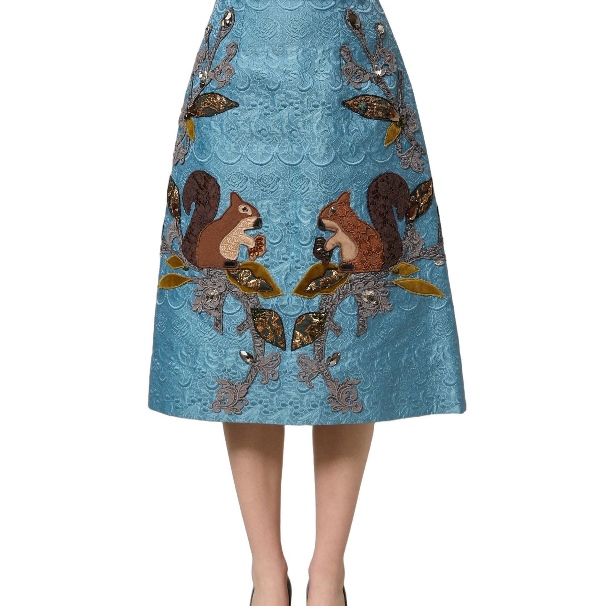 Dolce & Gabbana Blue Jacquard Embroidered A-line Midi Skirt