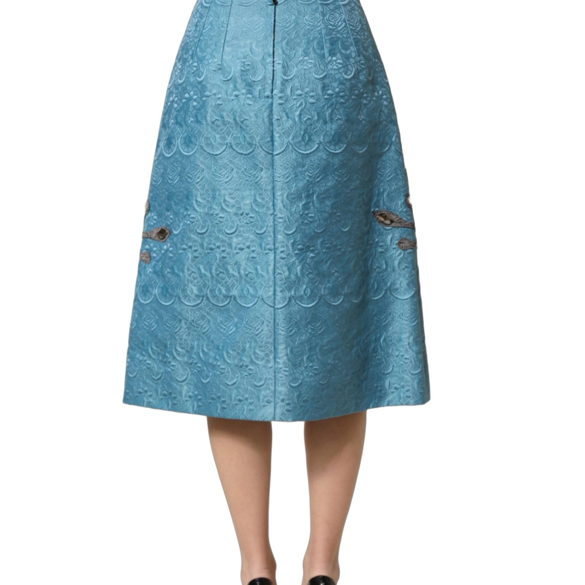 Dolce & Gabbana Blue Jacquard Embroidered A-line Midi Skirt