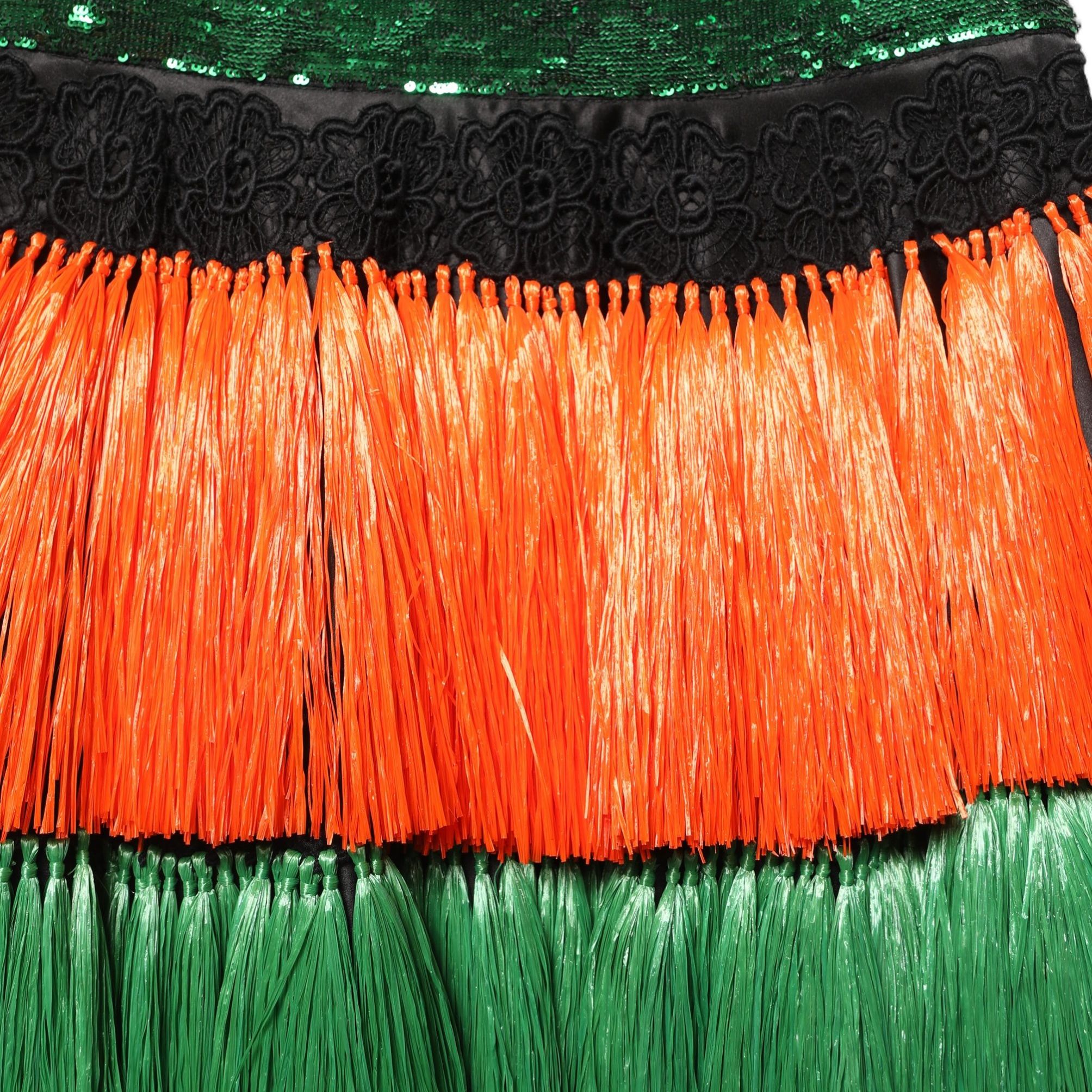 Dolce & Gabbana Multicolor Fringe Sequin High Waist Knee Length Skirt