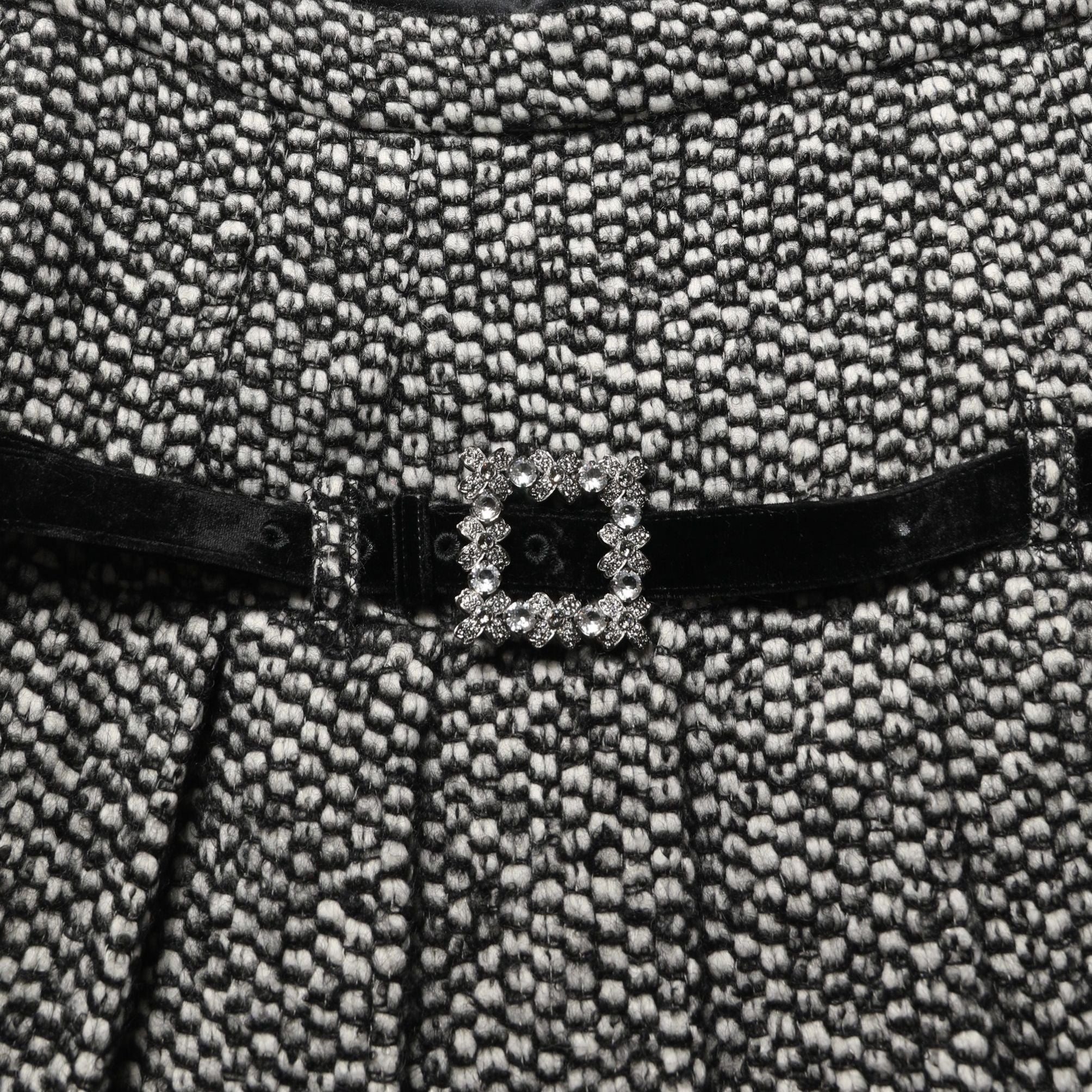 Dolce & Gabbana Black White Tweed High Waist Pleated Skirt