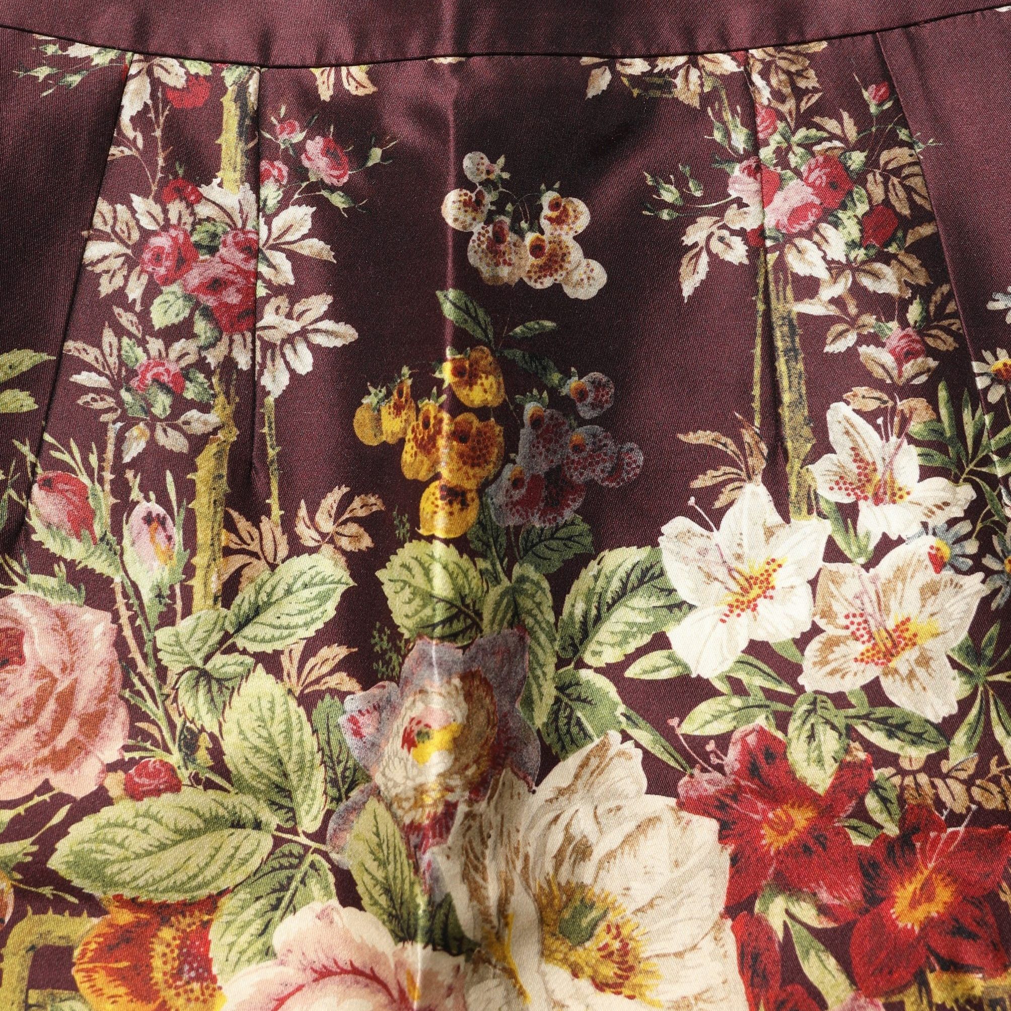 Dolce & Gabbana Burgundy Floral HighWaist A-line Mini Skirt