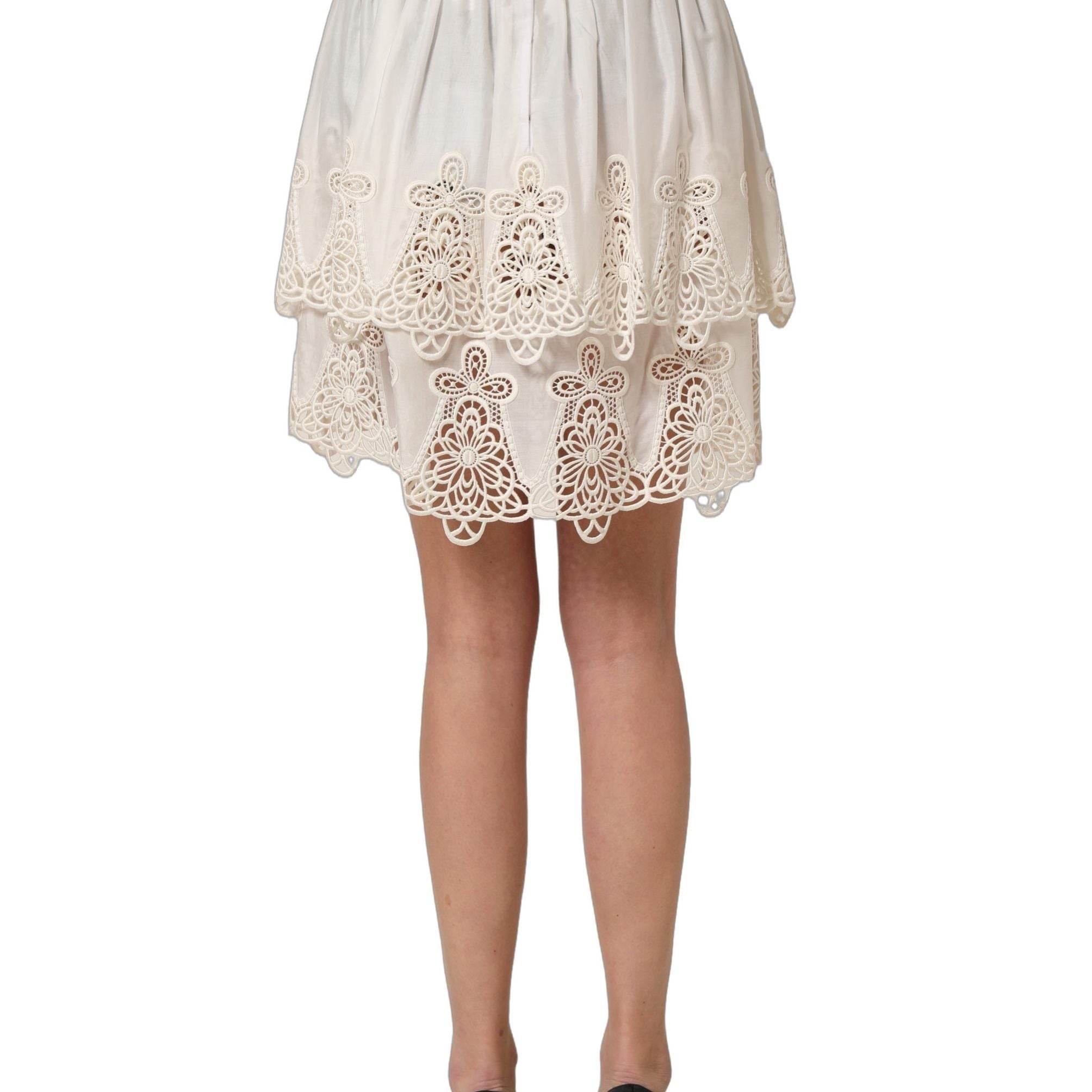 Dolce & Gabbana White Floral Embroidered A-line Mini Skirt