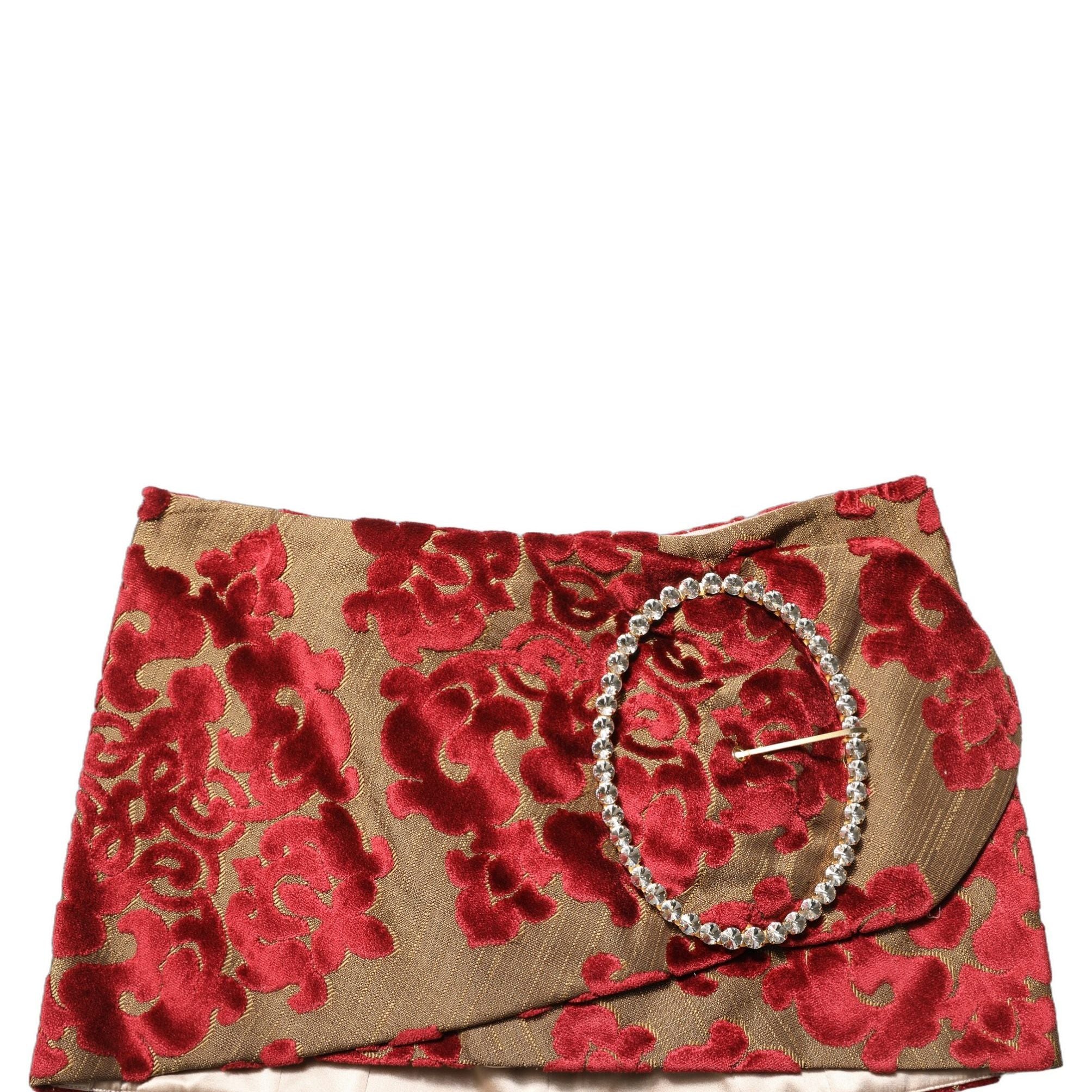 Dolce & Gabbana Maroon Floral Jacquard Rhinestone Mini Skirt