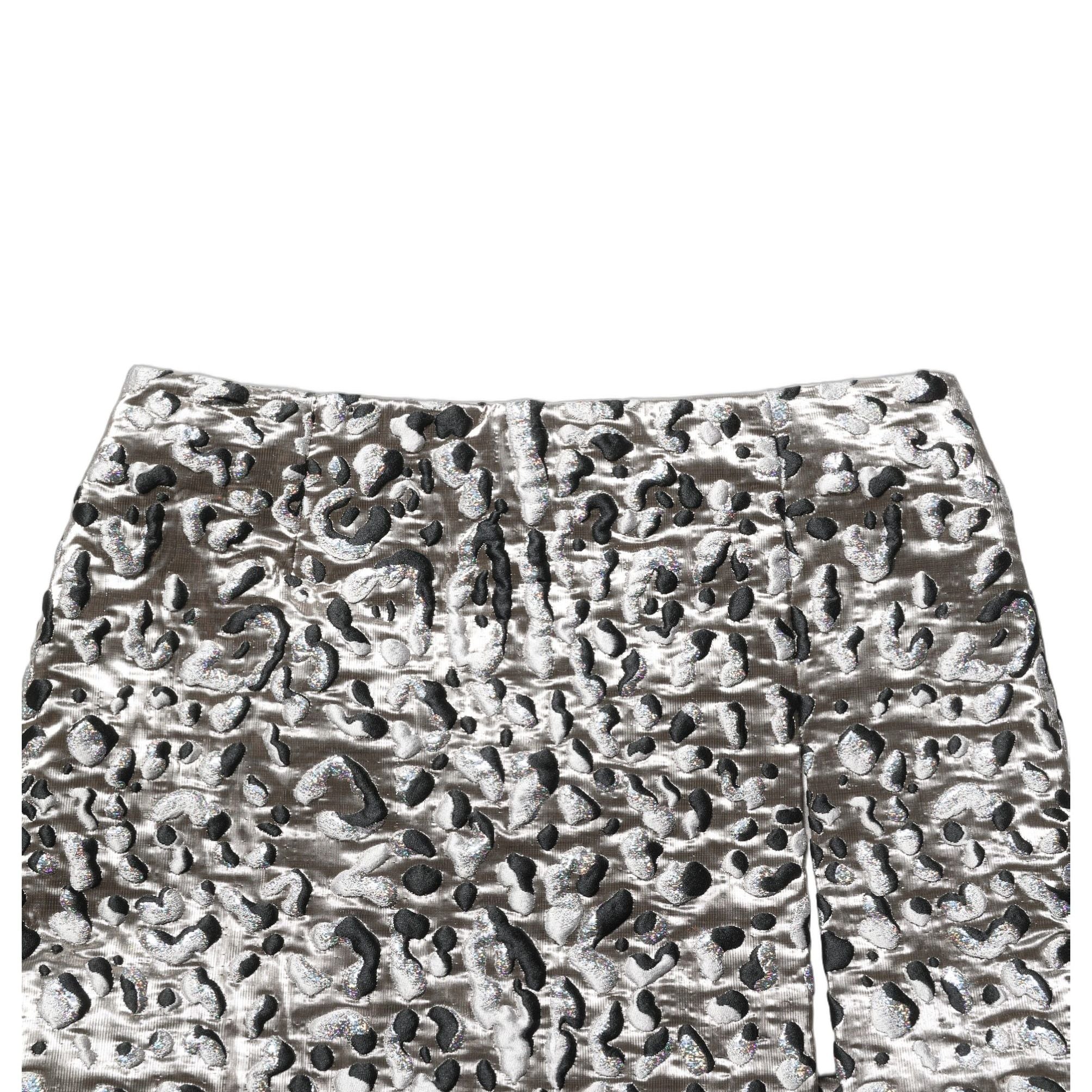 Dolce & Gabbana Silver Leopard Jacquard Mid Waist Mini Skirt