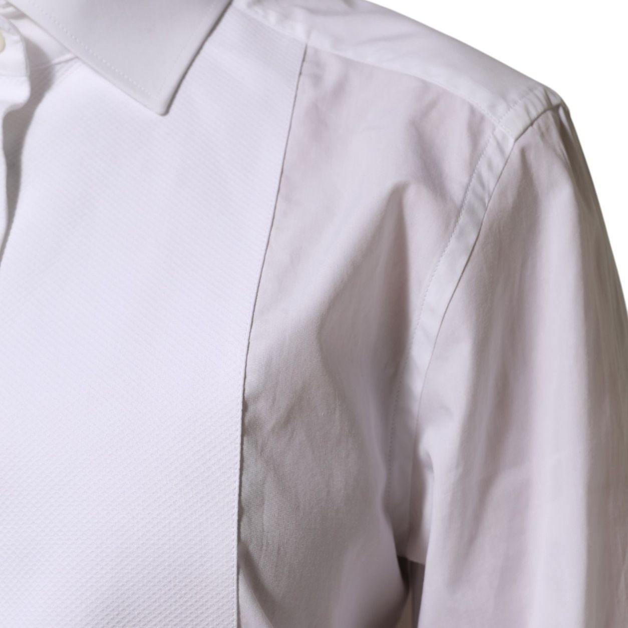 Dolce & Gabbana White Cotton Tuxedo Bib Long Sleeve Dress Shirt