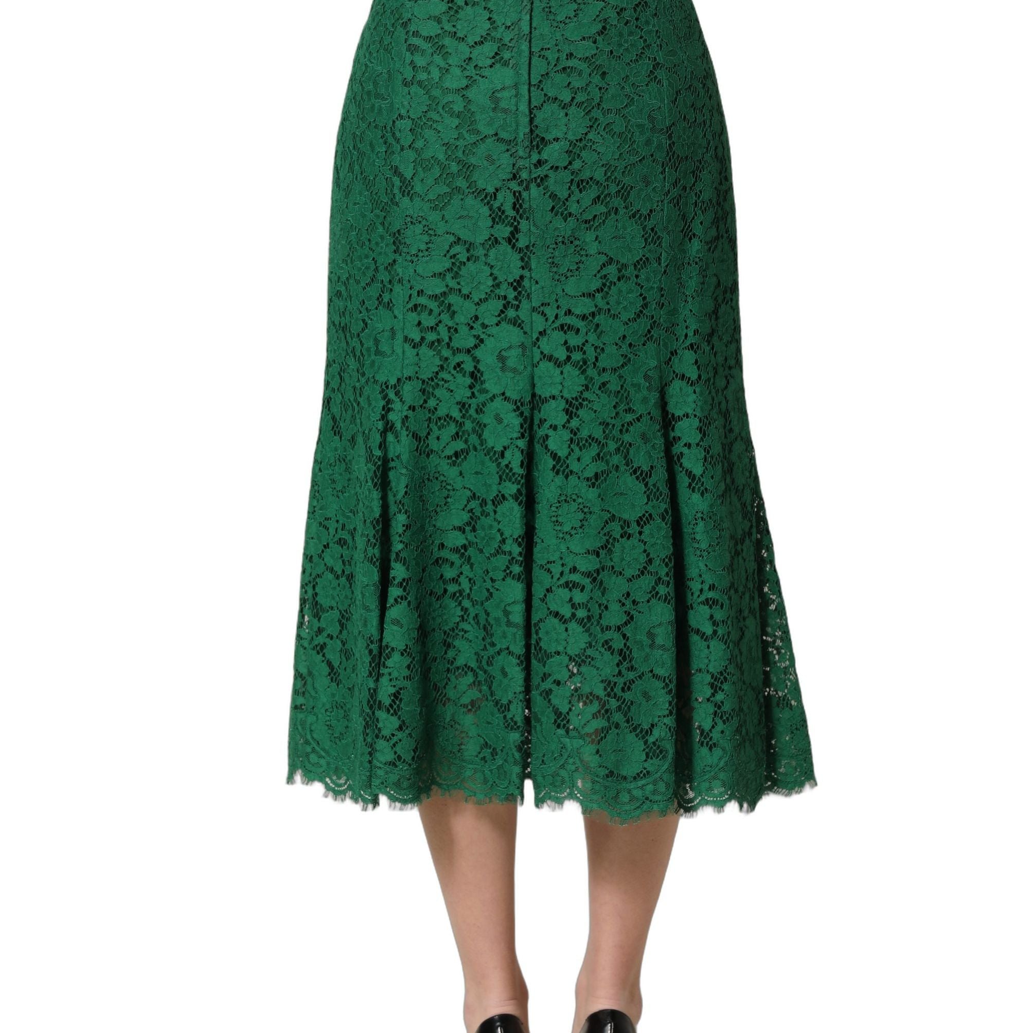 Dolce & Gabbana Green Lace High Waist Mermaid Midi Skirt