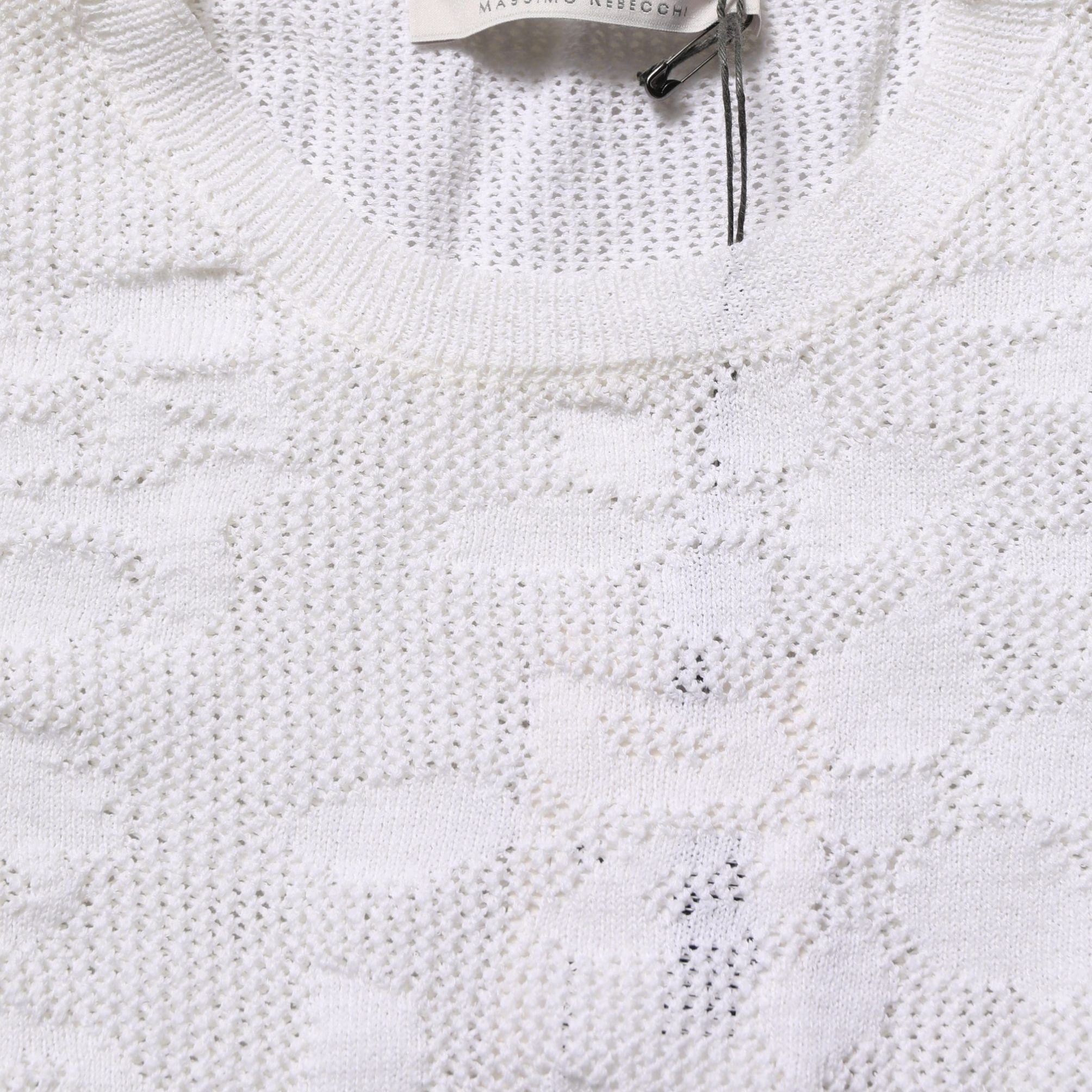 Alpha Studio White Floral Lace Knit Fabric Short Sleeves Blouse Top