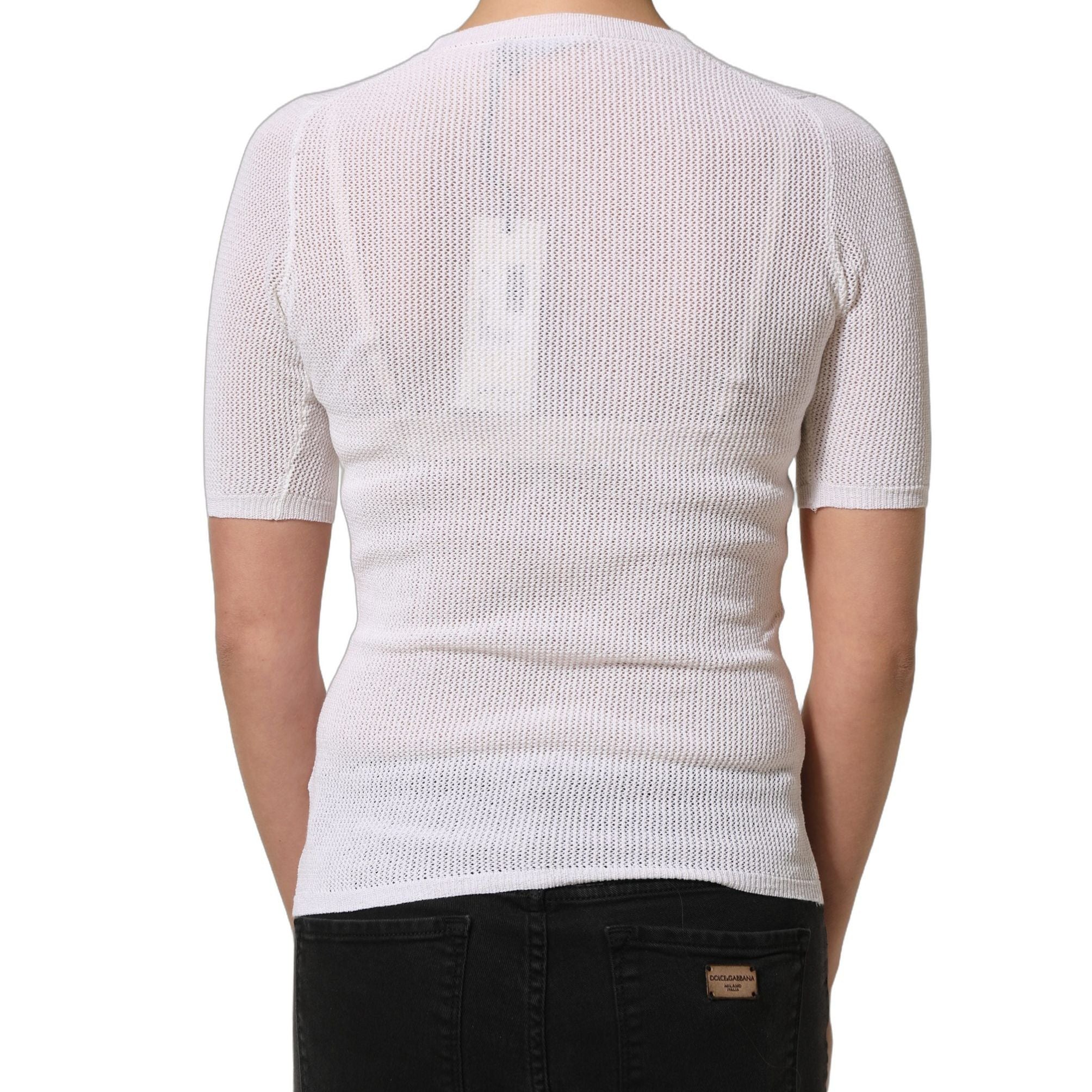 Alpha Studio White Floral Lace Knit Fabric Short Sleeves Blouse Top