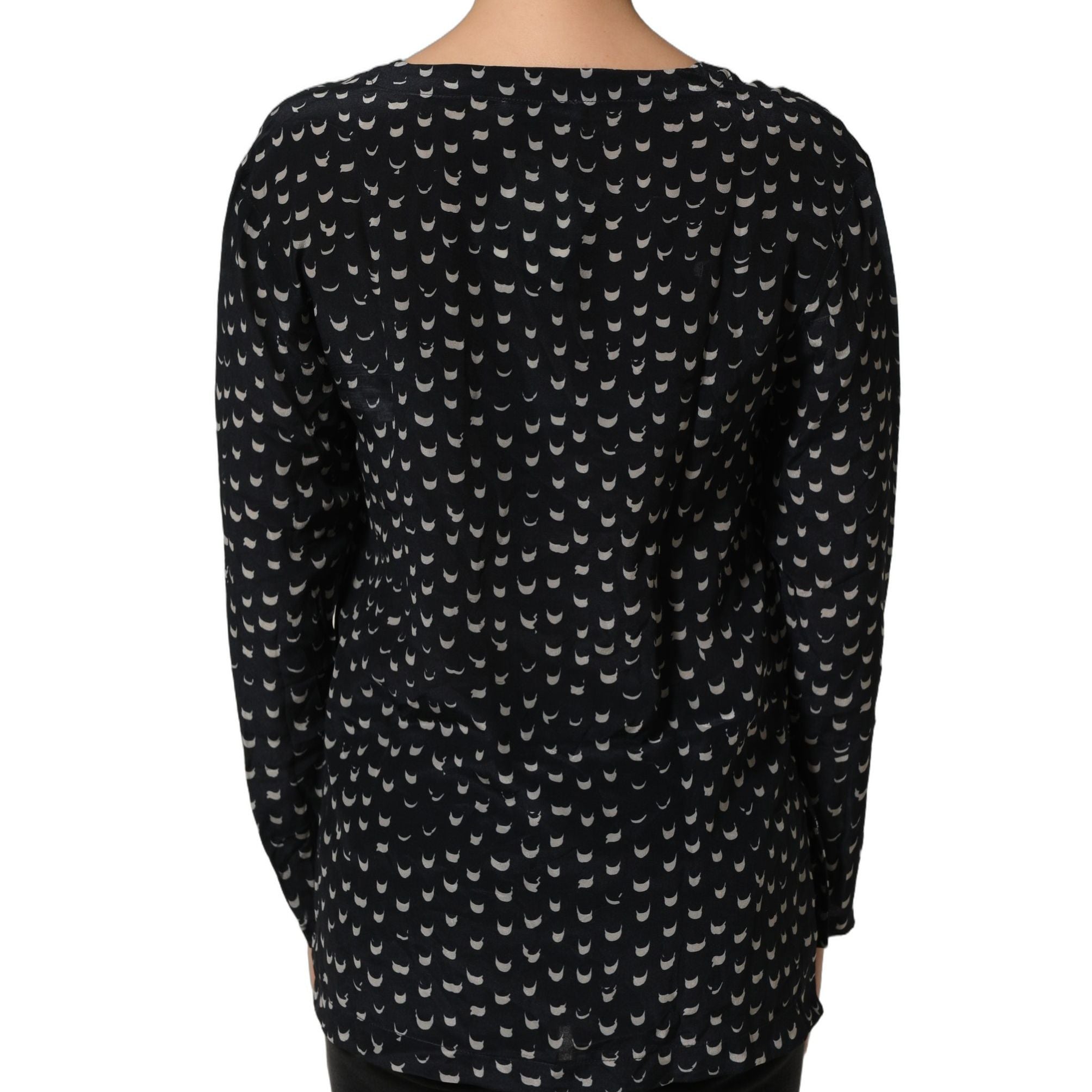 Bruno Manetti Black SIlk Long Sleeves Deep V-neck Blouse Top