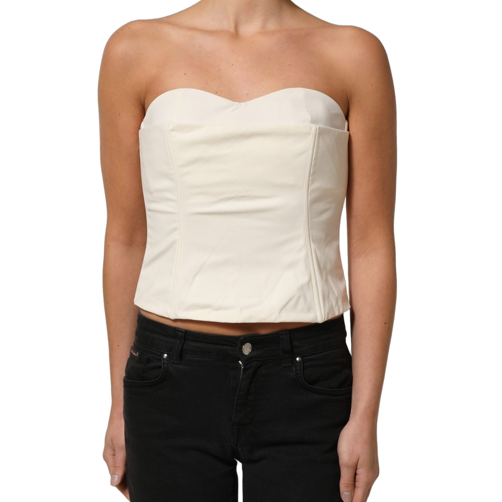 Elisabetta Franchi Off White Strapless Sweetheart Neck Top