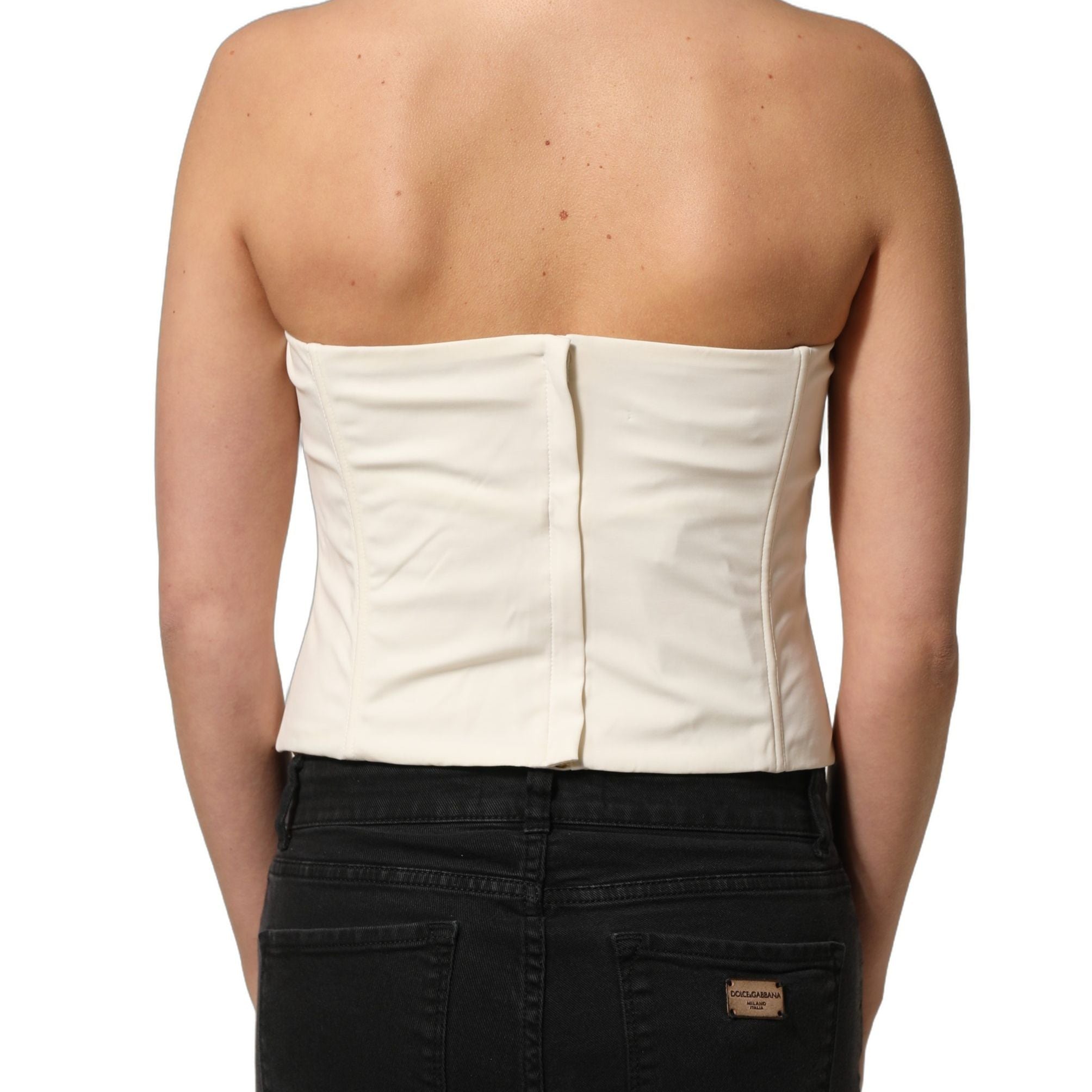Elisabetta Franchi Off White Strapless Sweetheart Neck Top