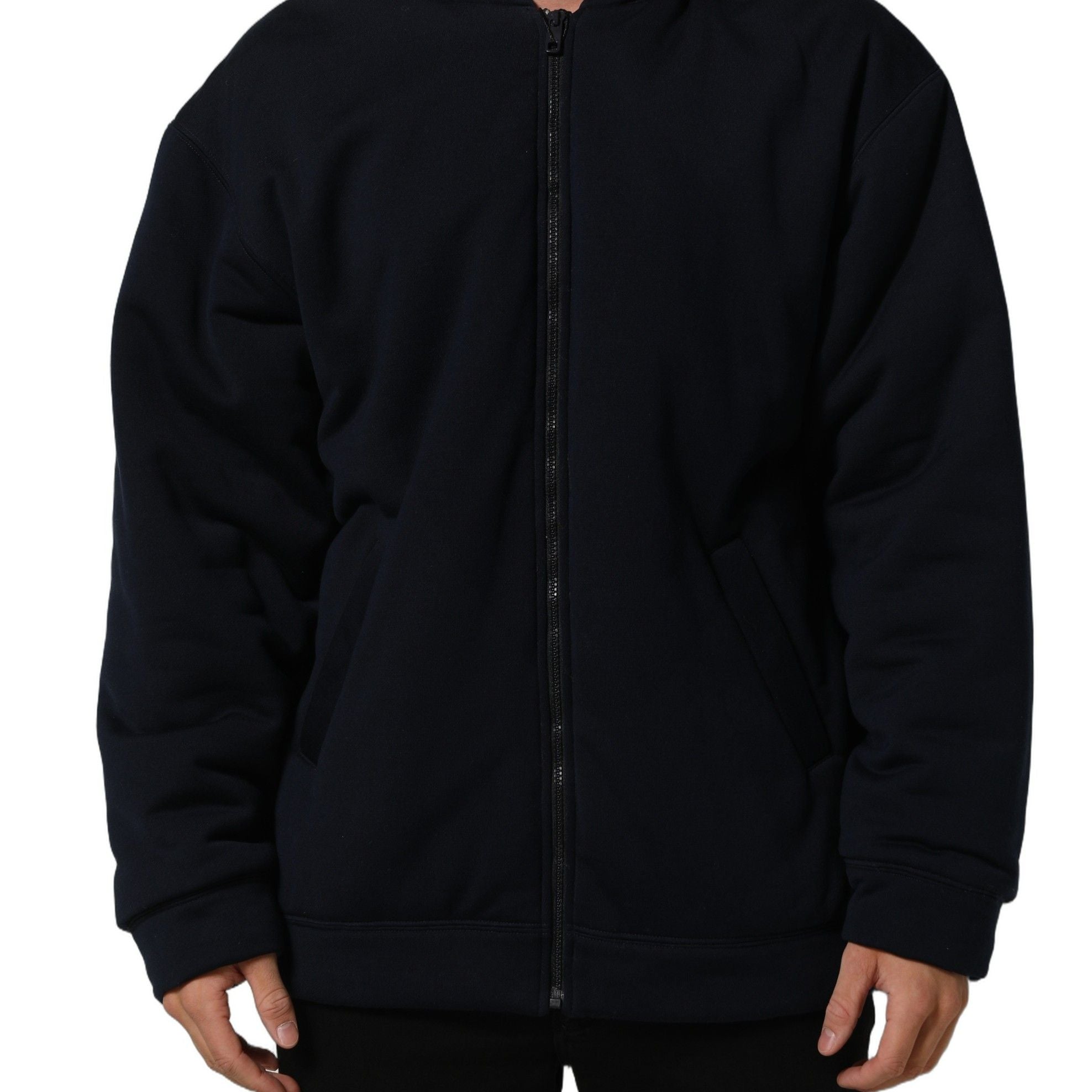 Dolce & Gabbana Black Cotton Full Zip Hooded Bomber Jacket