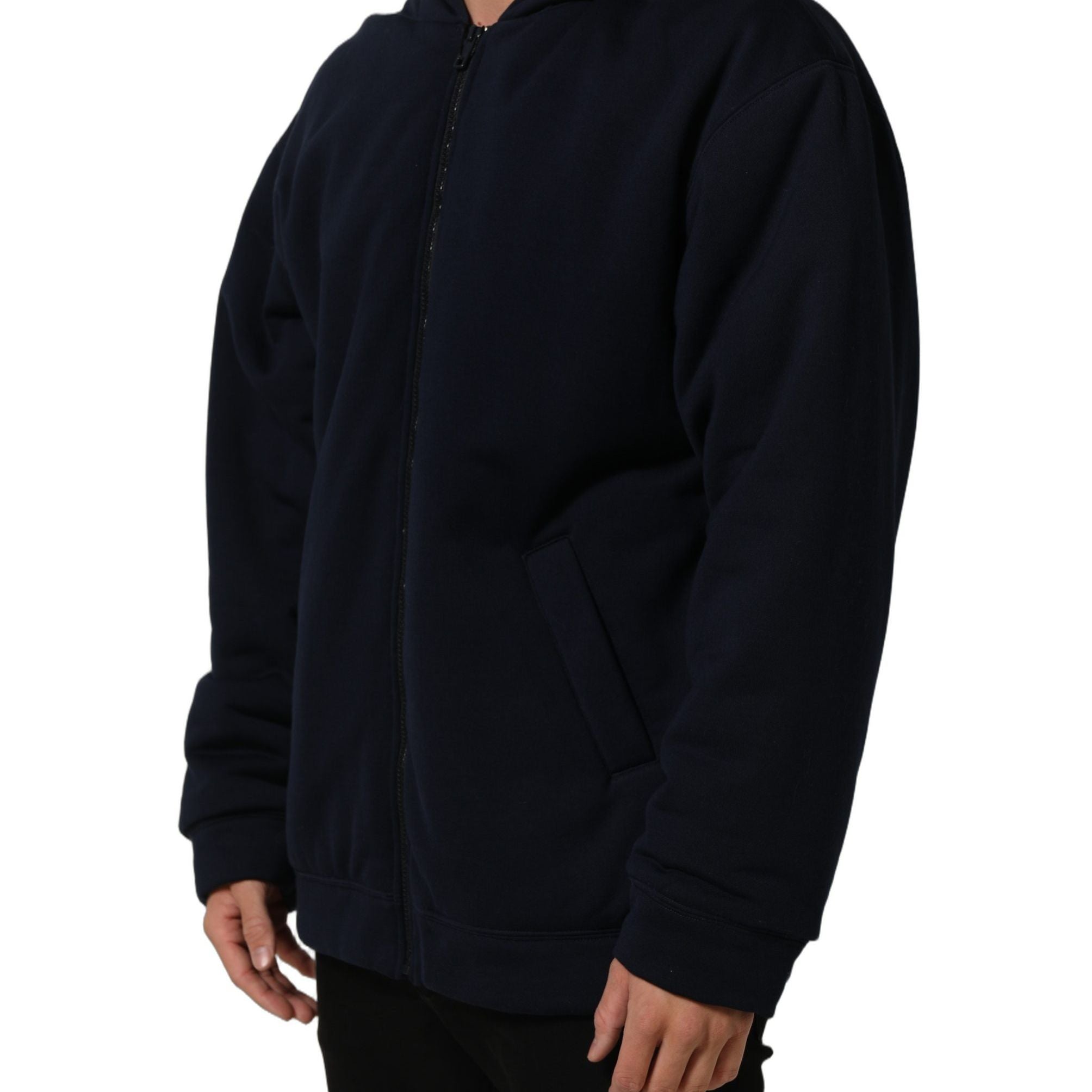 Dolce & Gabbana Black Cotton Full Zip Hooded Bomber Jacket