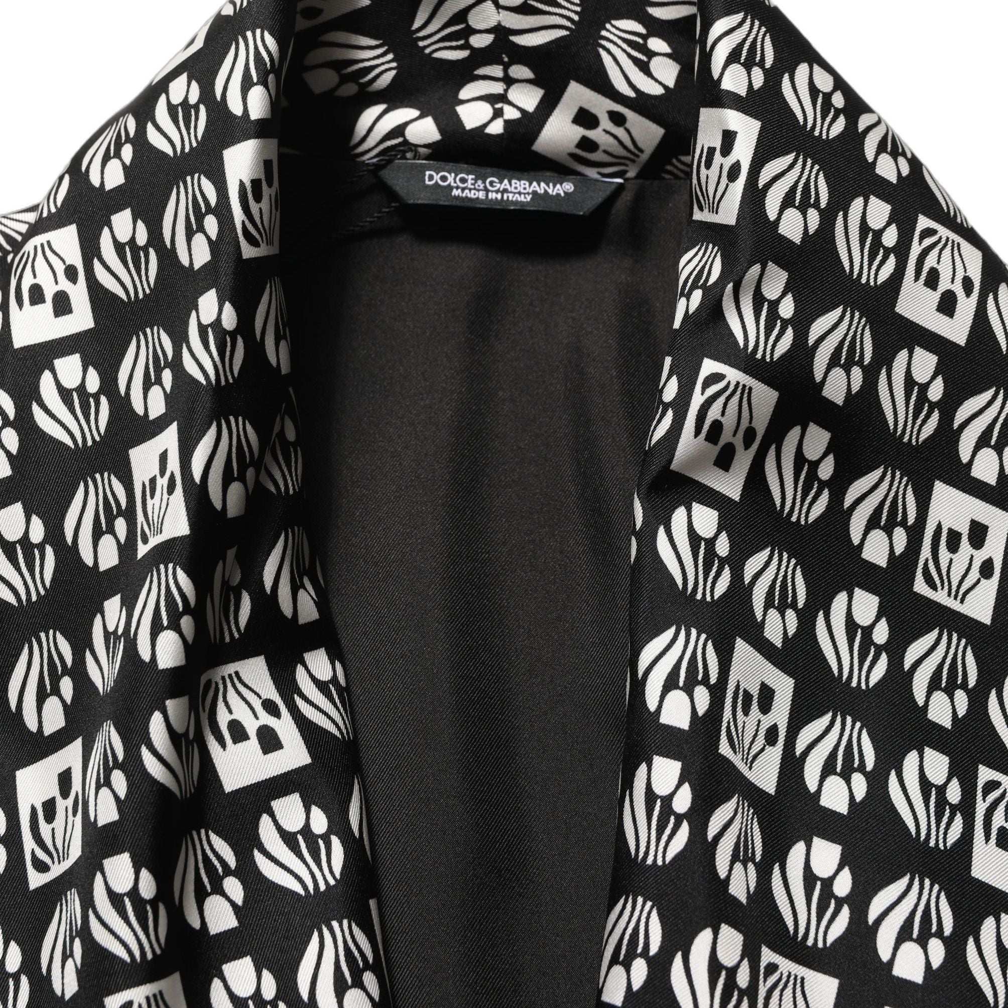 Dolce & Gabbana Black White Silk Men Wrap Robe Coat Jacket