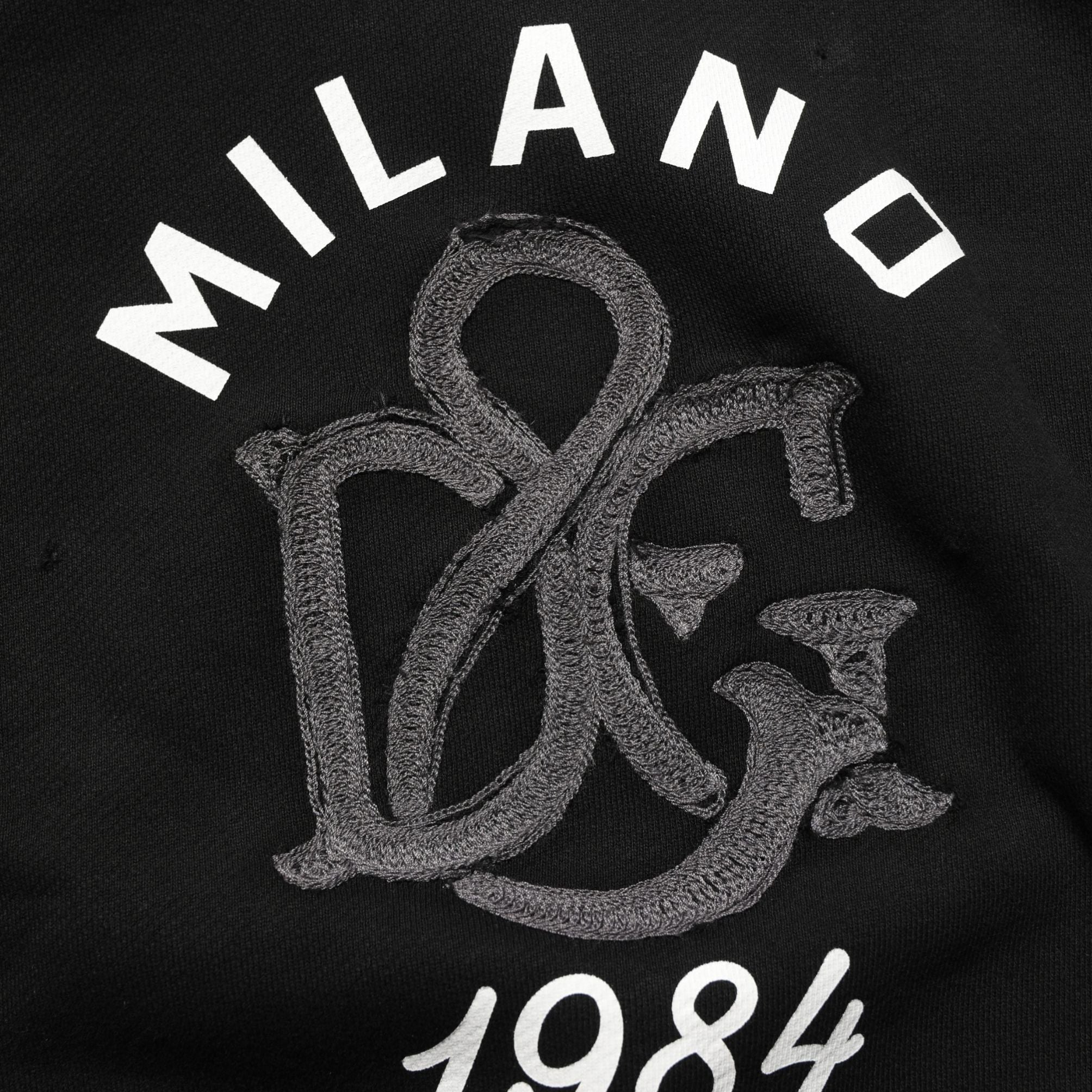 Dolce & Gabbana Black Cotton Milano1984 Print Hoodie Sweater