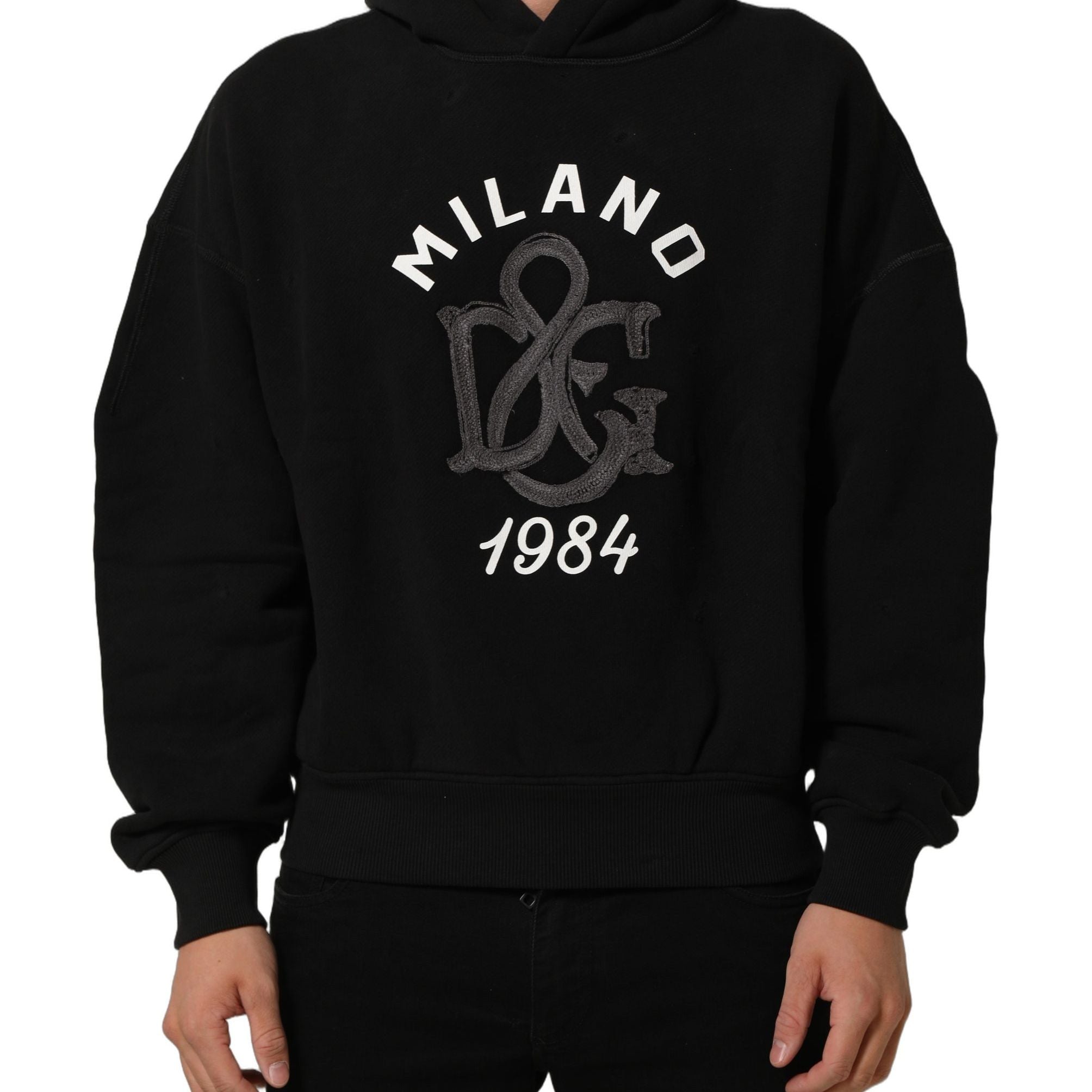 Dolce & Gabbana Black Cotton Milano1984 Print Hoodie Sweater