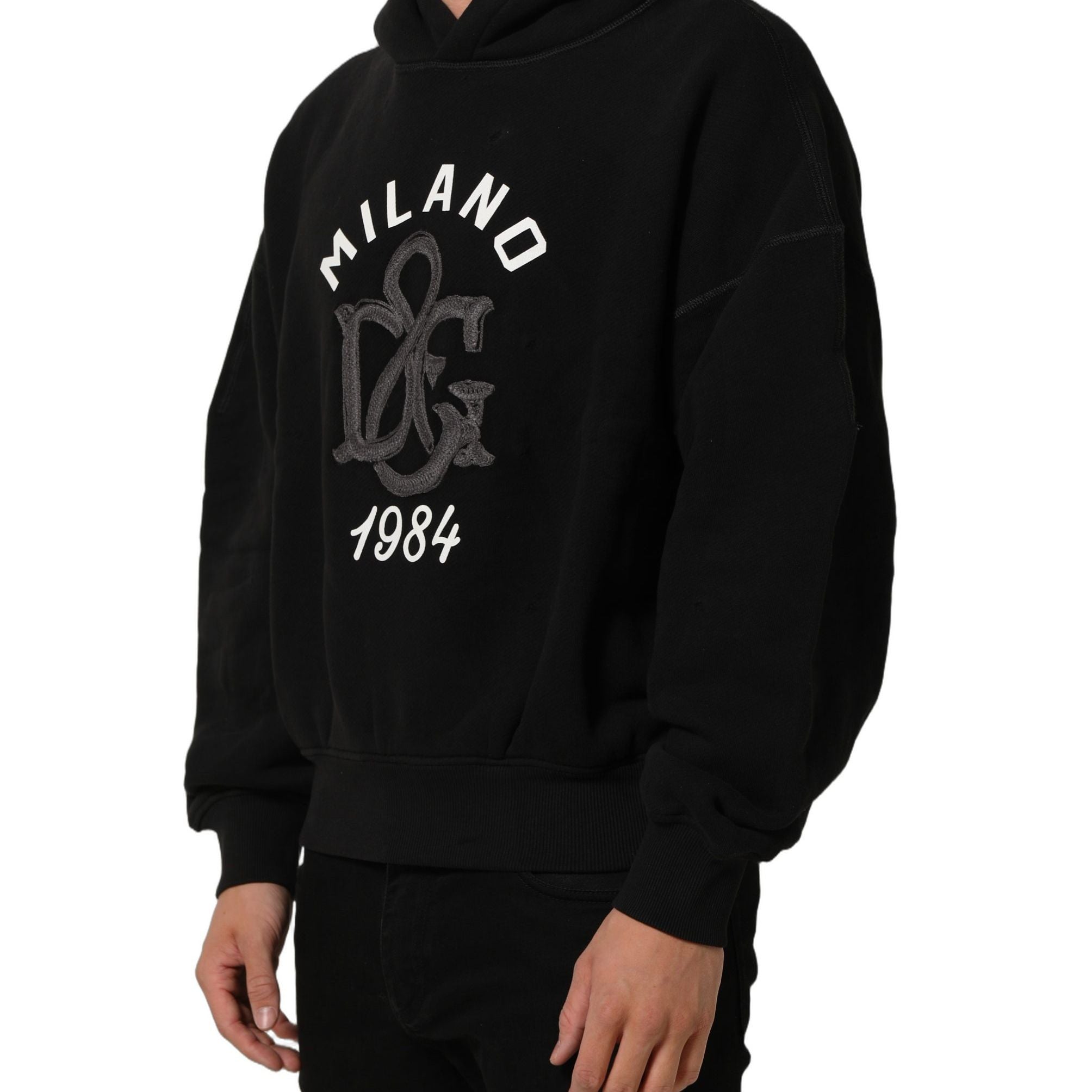 Dolce & Gabbana Black Cotton Milano1984 Print Hoodie Sweater