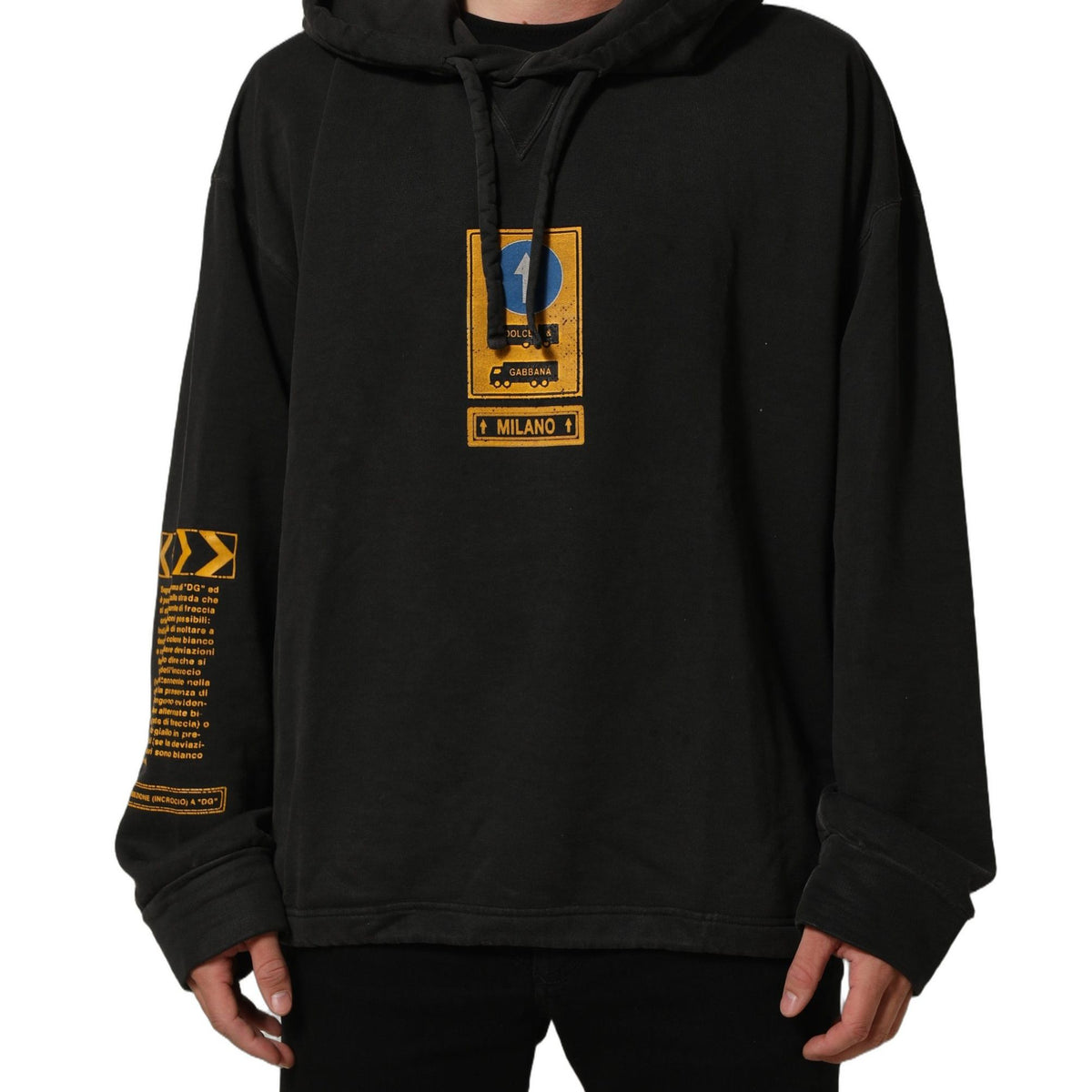 Dolce & Gabbana Black Cotton Logo Hooded Oversize Sweater