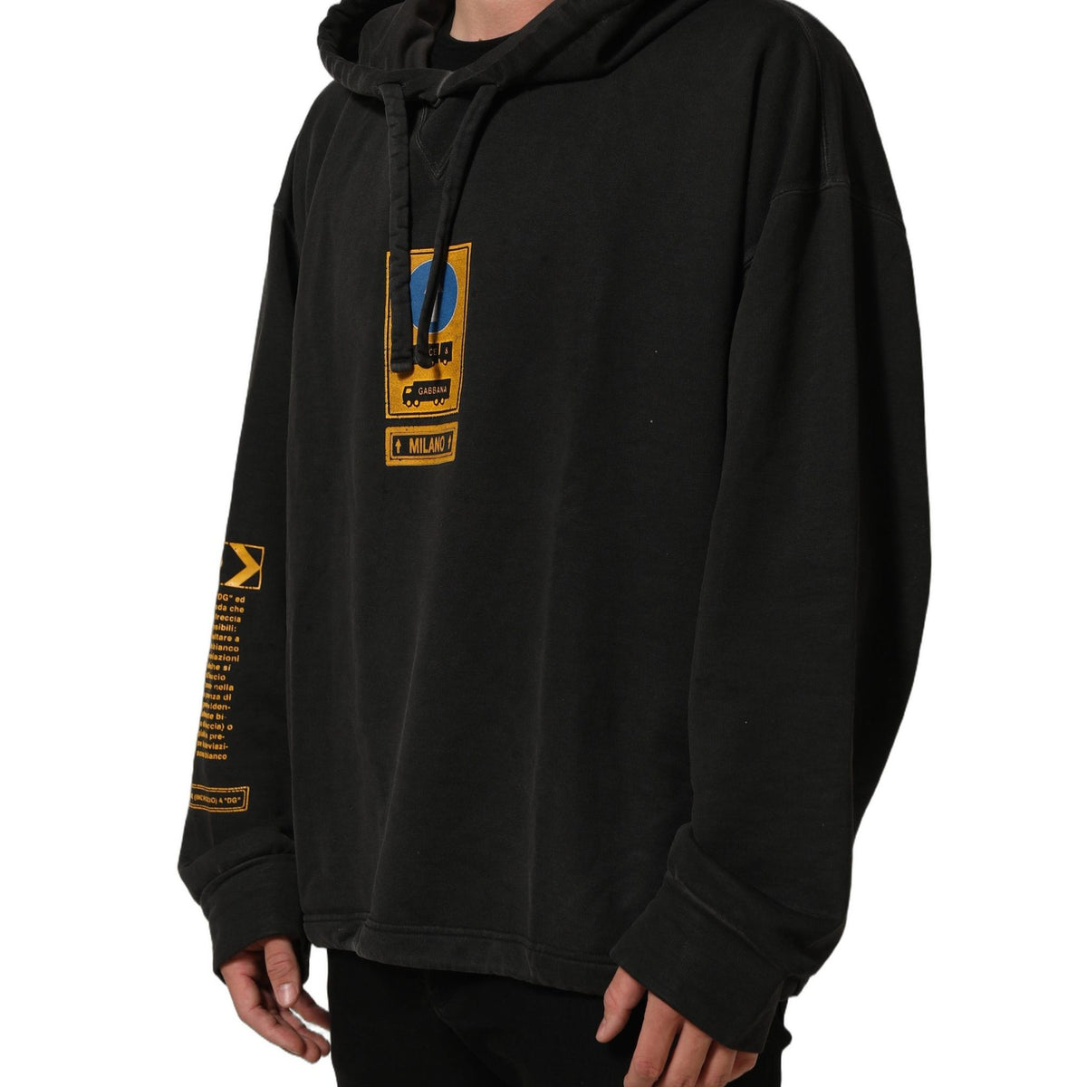 Dolce & Gabbana Black Cotton Logo Hooded Oversize Sweater