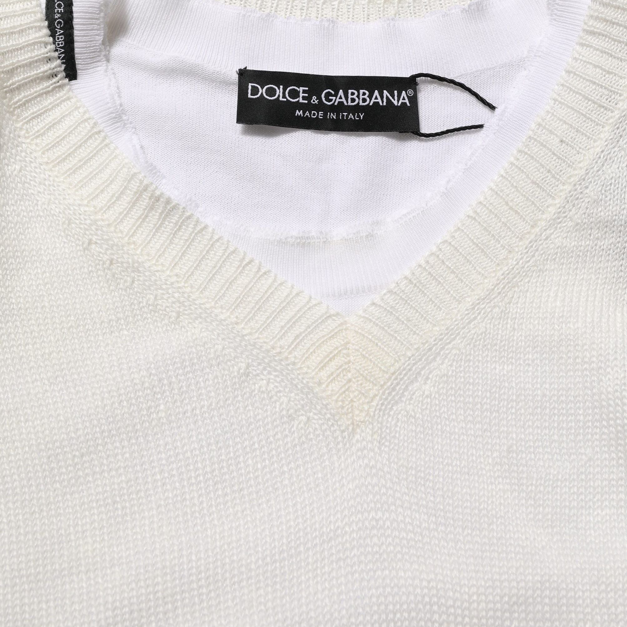 Dolce & Gabbana White Flax CrewNeck Layered Pullover Sweater