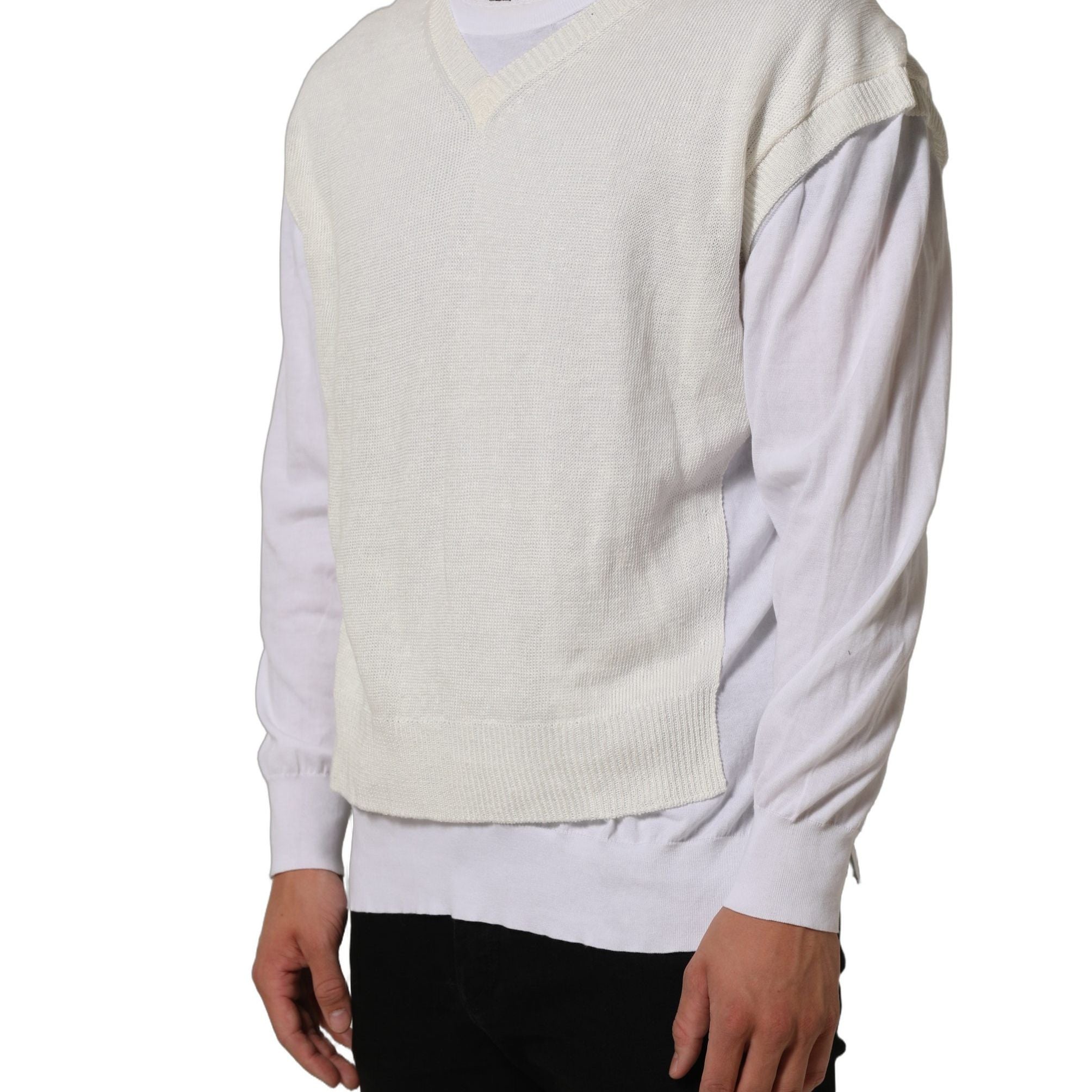 Dolce & Gabbana White Flax CrewNeck Layered Pullover Sweater