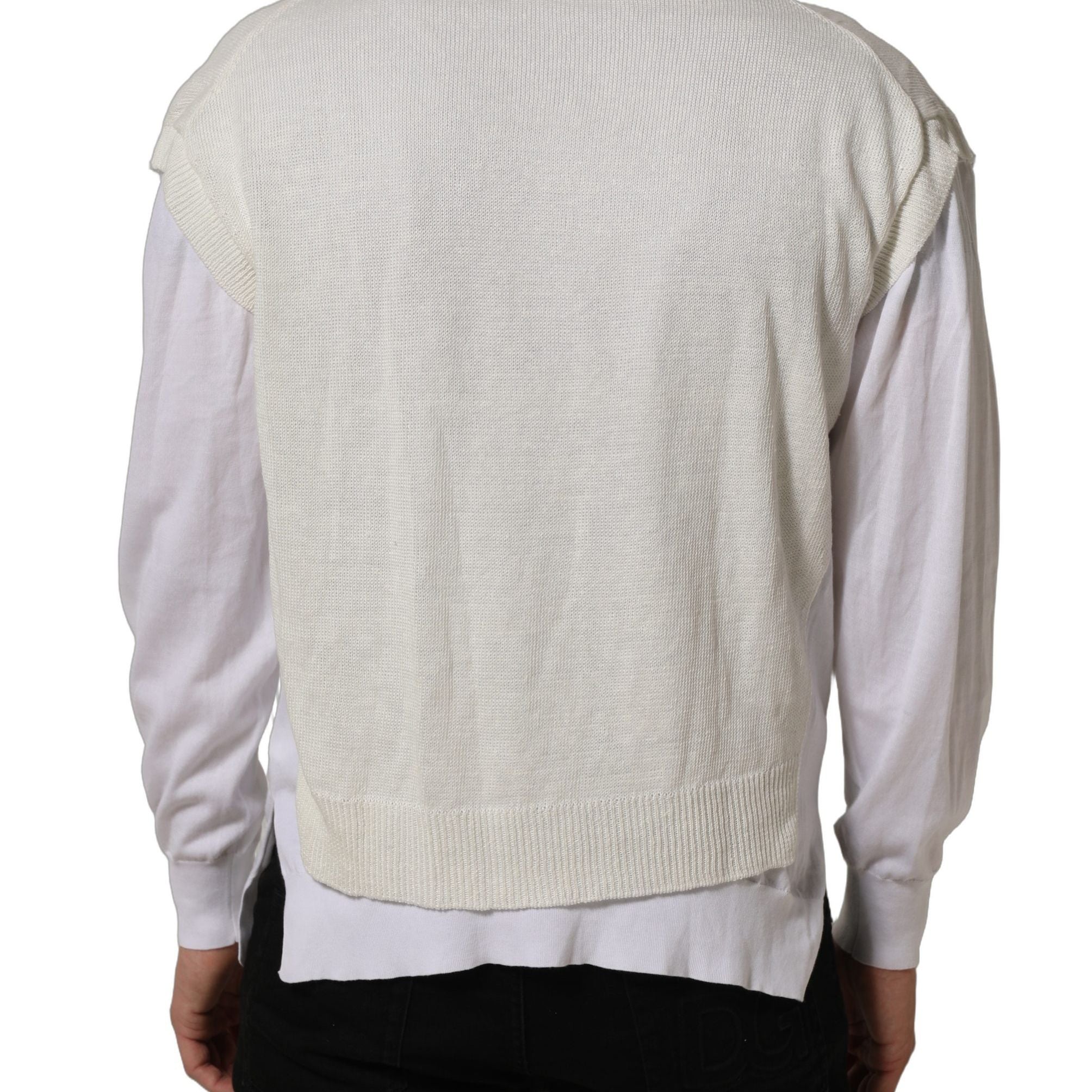 Dolce & Gabbana White Flax CrewNeck Layered Pullover Sweater