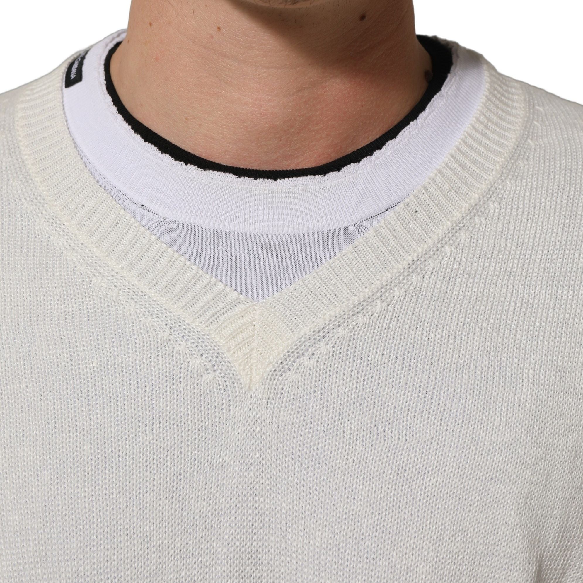 Dolce & Gabbana White Flax CrewNeck Layered Pullover Sweater