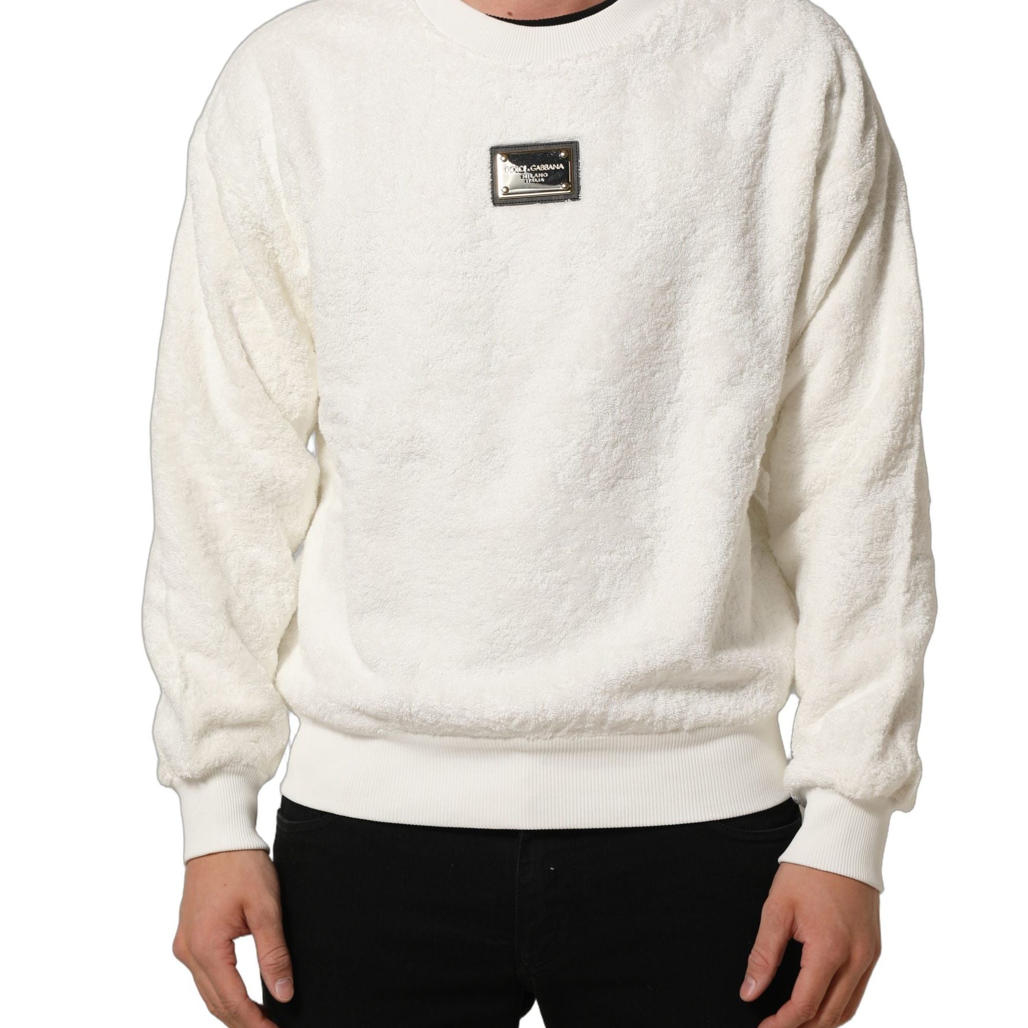 Dolce & Gabbana White LogoPlaque CrewNeck Sweatshirt Sweater