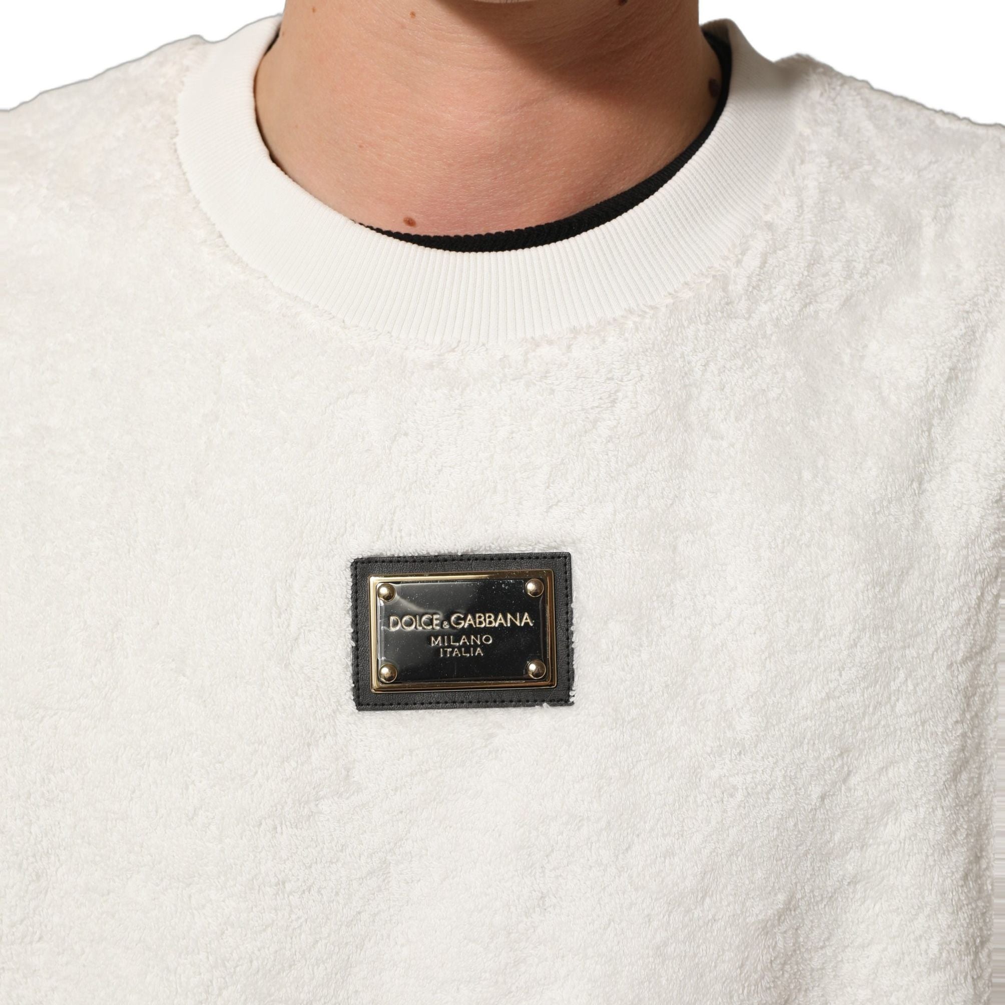 Dolce & Gabbana White LogoPlaque CrewNeck Sweatshirt Sweater