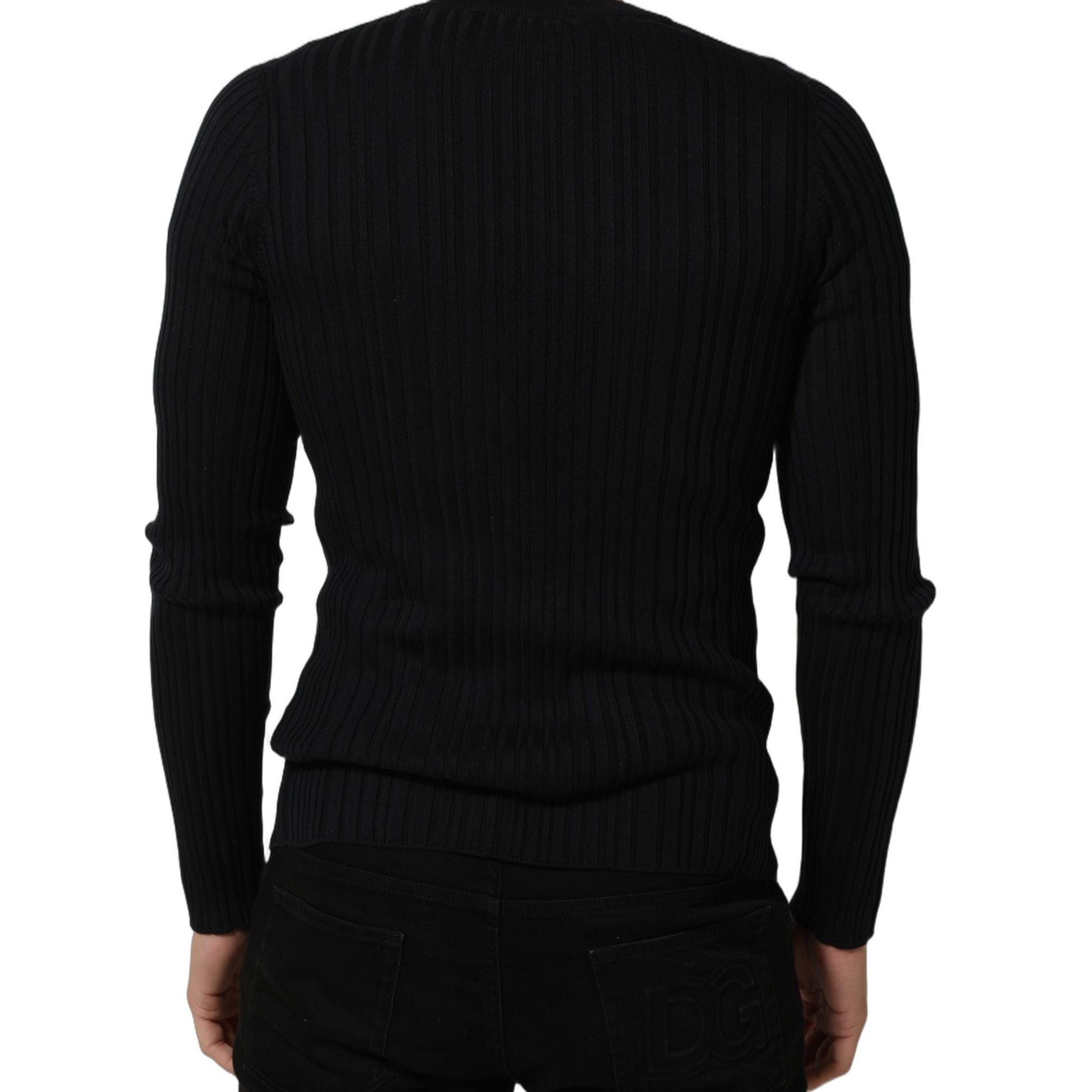 Dolce & Gabbana Black Silk Blend V-neck Pullover Men Sweater