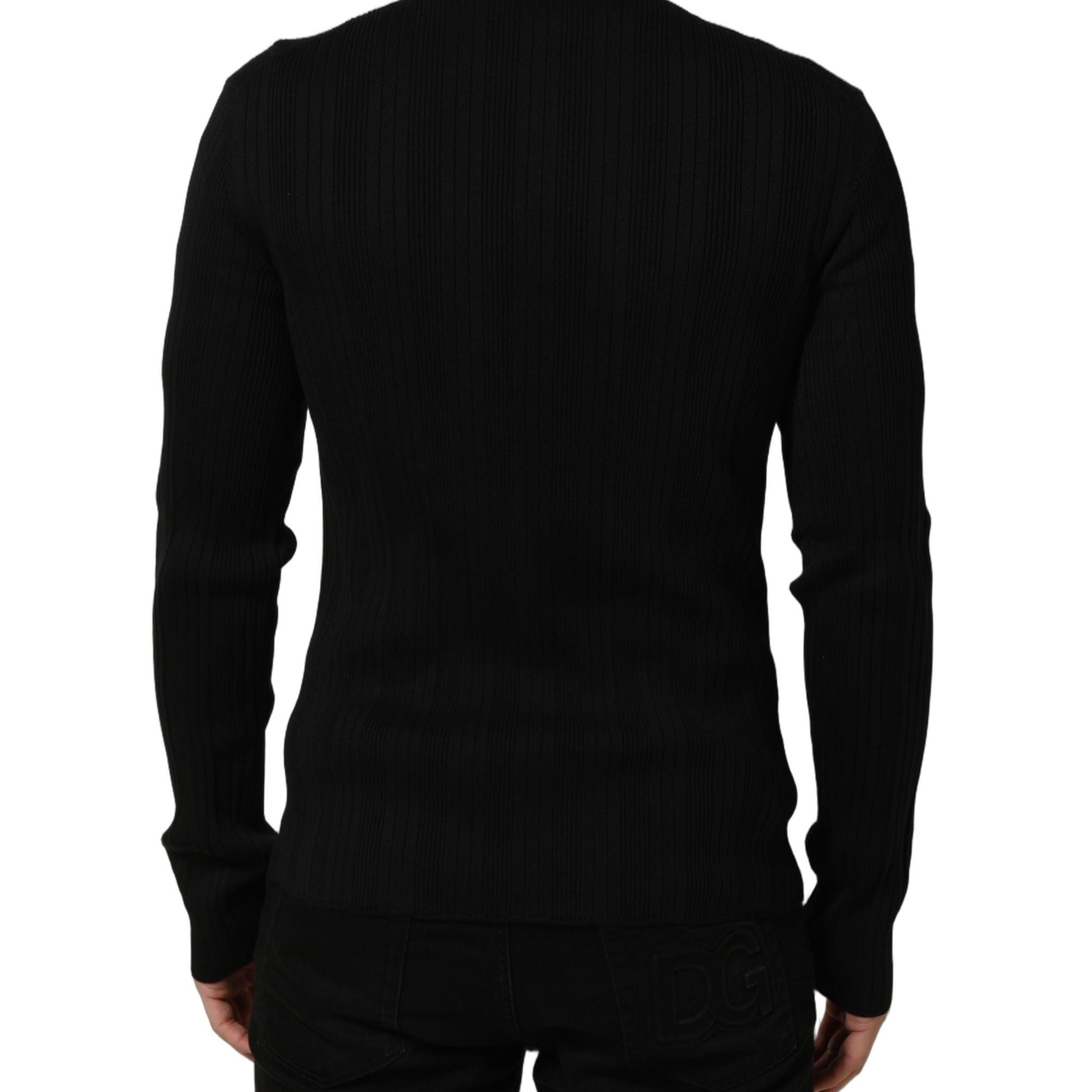Dolce & Gabbana Black Silk Blend Henley Pullover Men Sweater