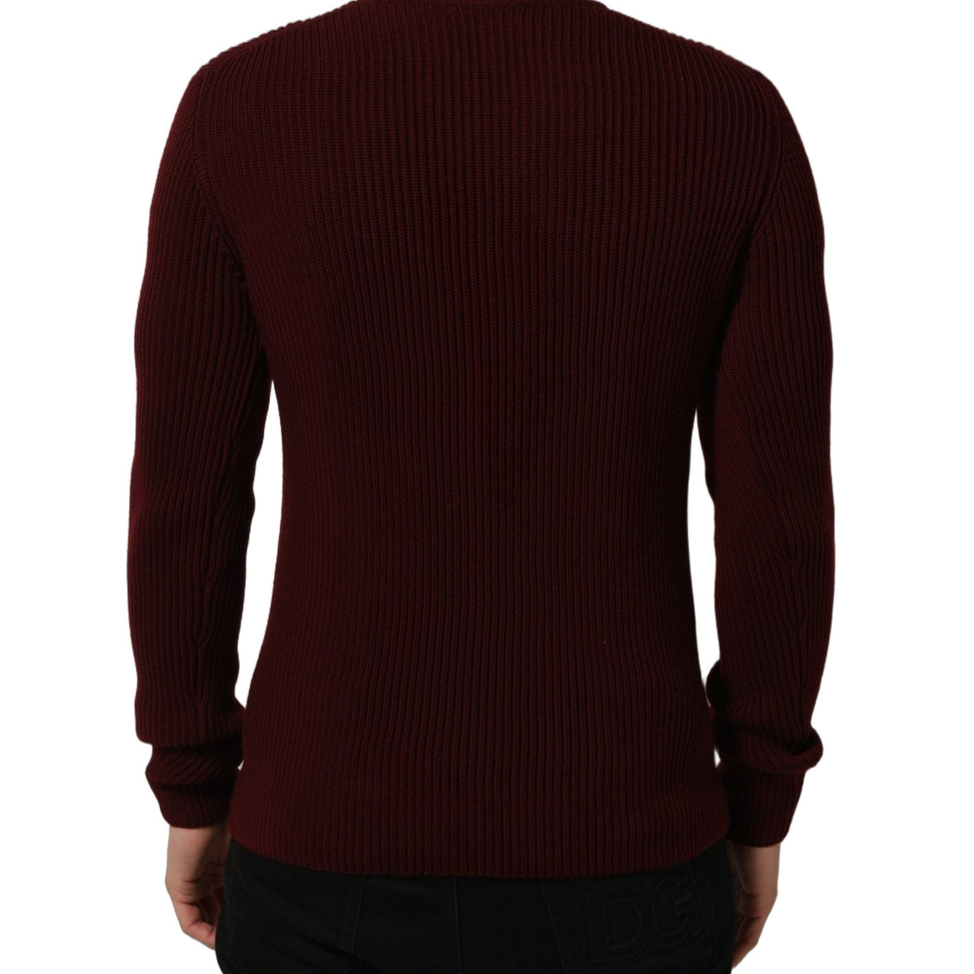 Dolce & Gabbana Burgundy Wool Half Zip Men Pullover Sweater