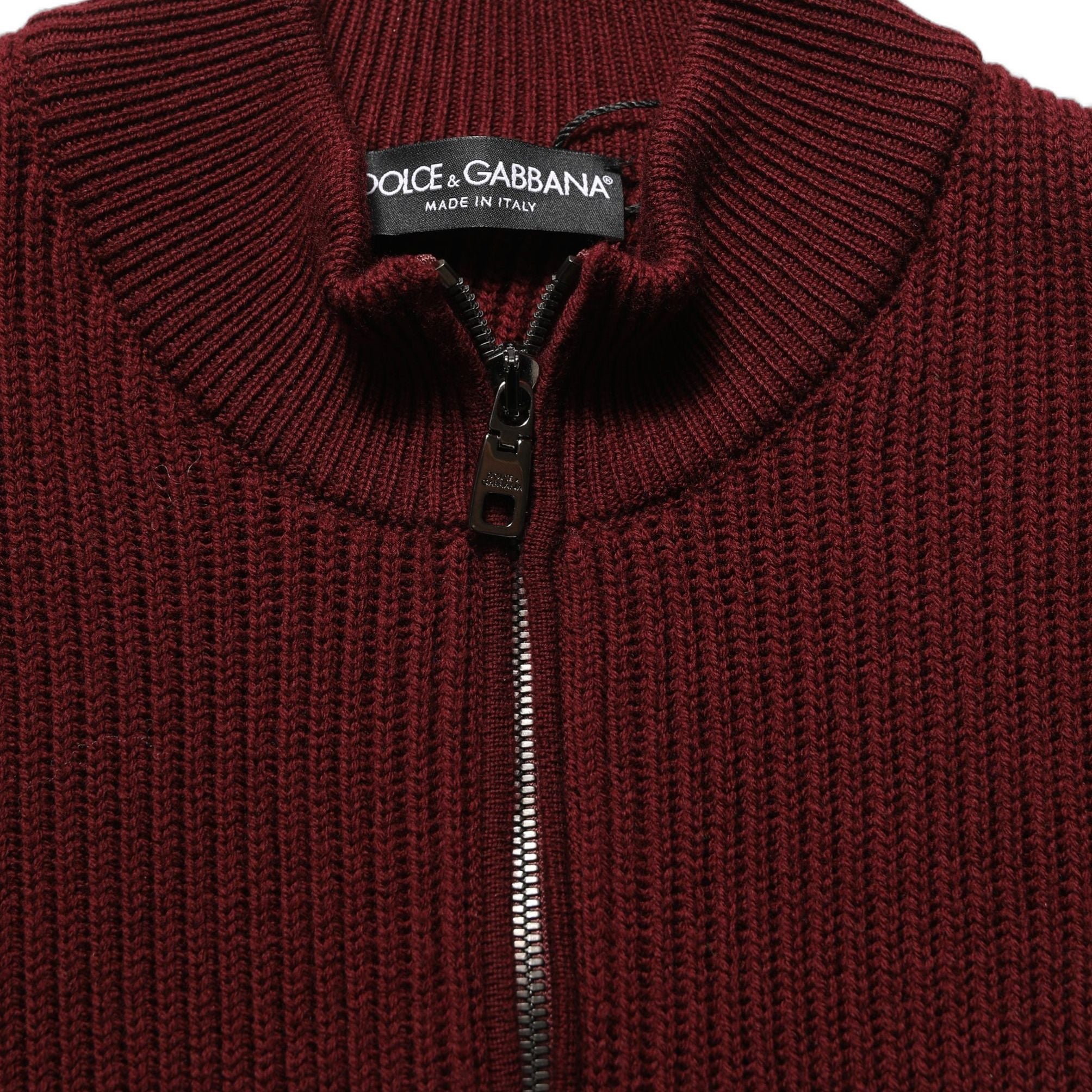 Dolce & Gabbana Burgundy Wool Half Zip Men Pullover Sweater