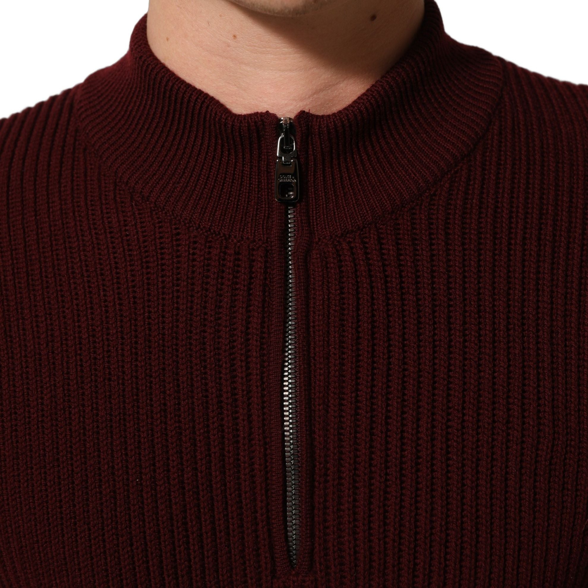 Dolce & Gabbana Burgundy Wool Half Zip Men Pullover Sweater
