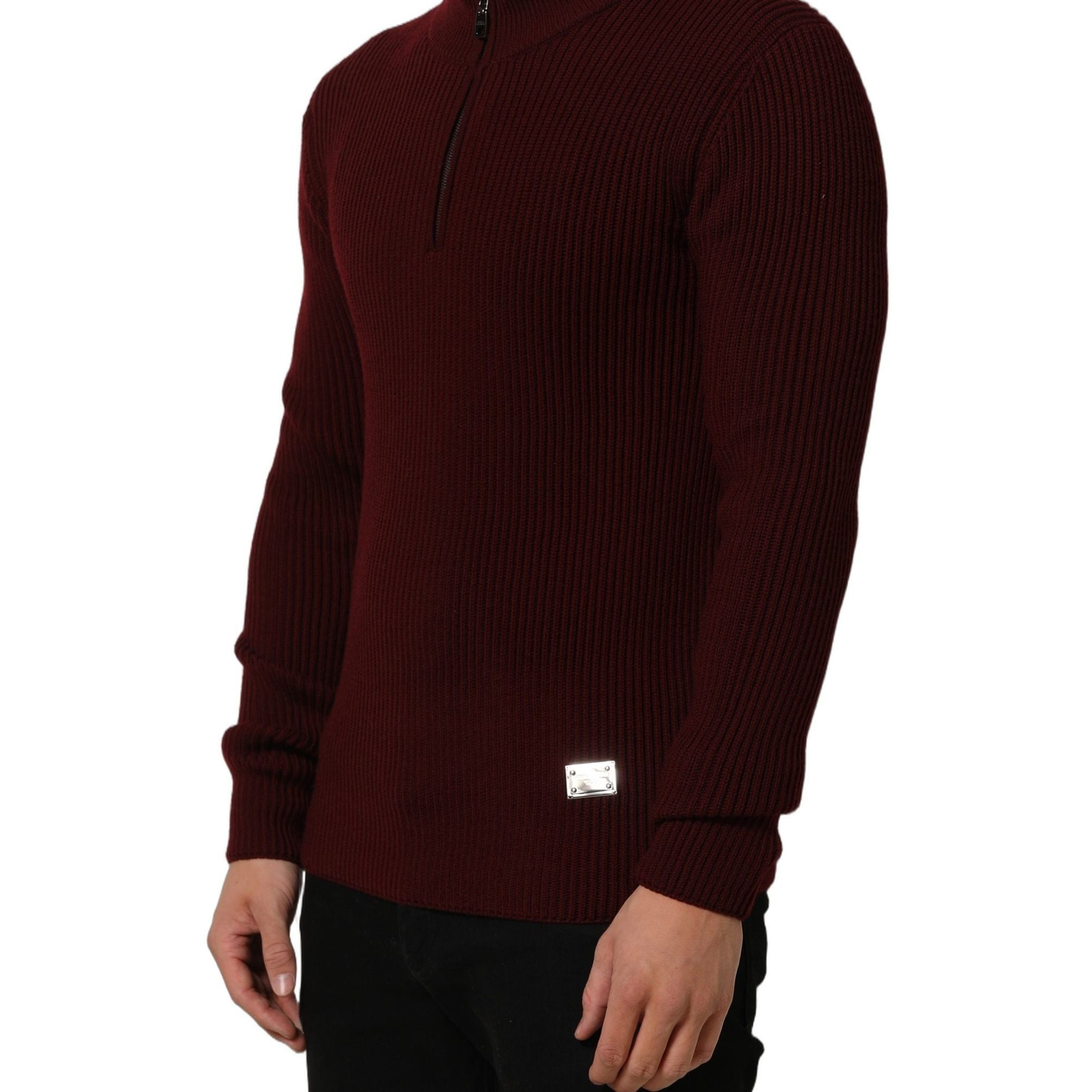 Dolce & Gabbana Burgundy Wool Half Zip Men Pullover Sweater