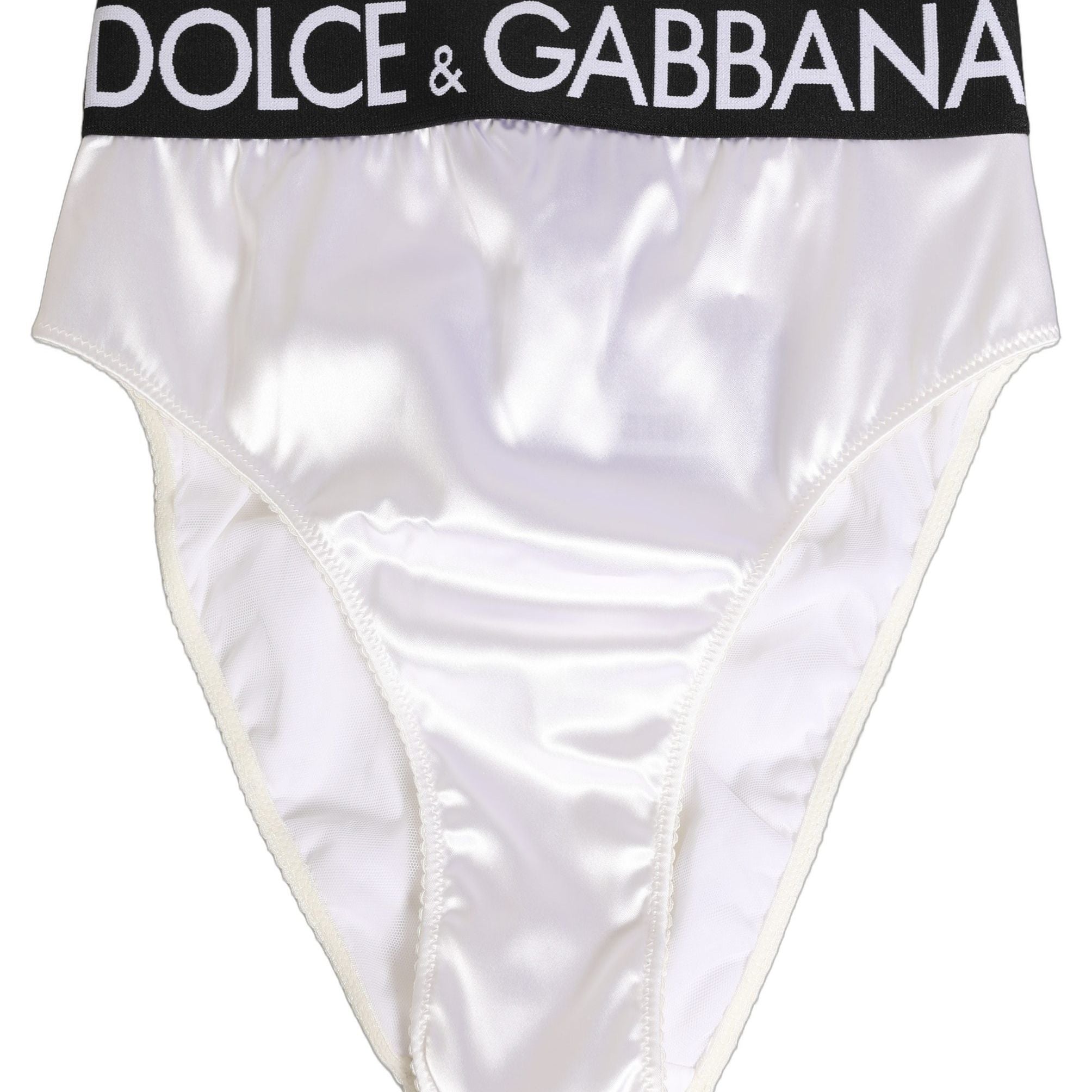 Dolce & Gabbana White Satin High-Waist Brief Logo Women Underwear