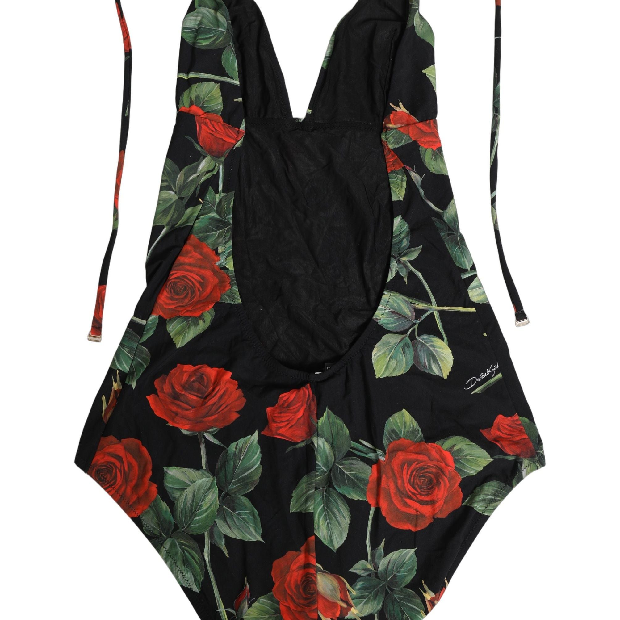 Dolce & Gabbana Black Rose Print One Piece Swimsuit Swimwear