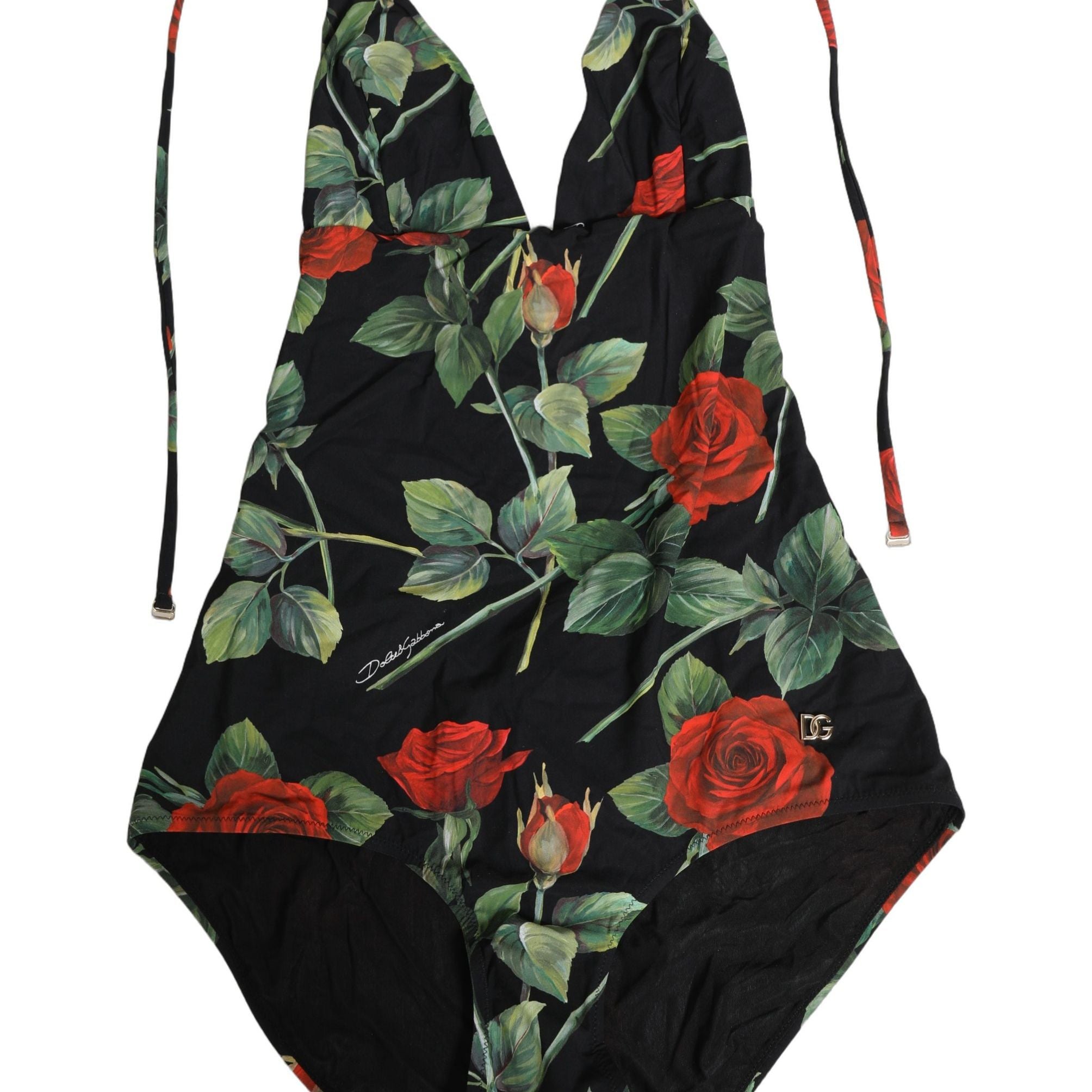 Dolce & Gabbana Black Rose Print One Piece Swimsuit Swimwear