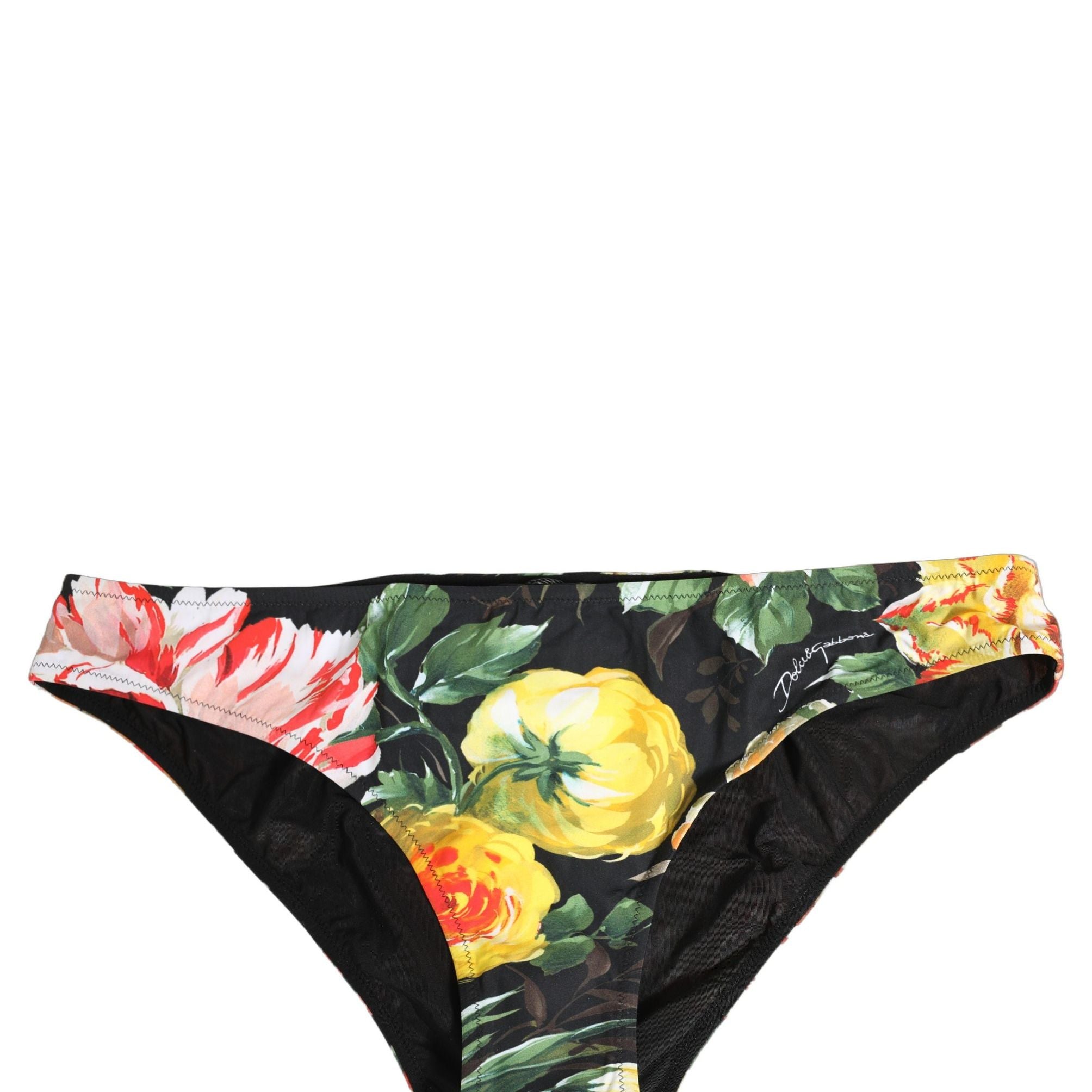 Dolce & Gabbana Black Nylon Floral Print Bikini Bottom Swimwear