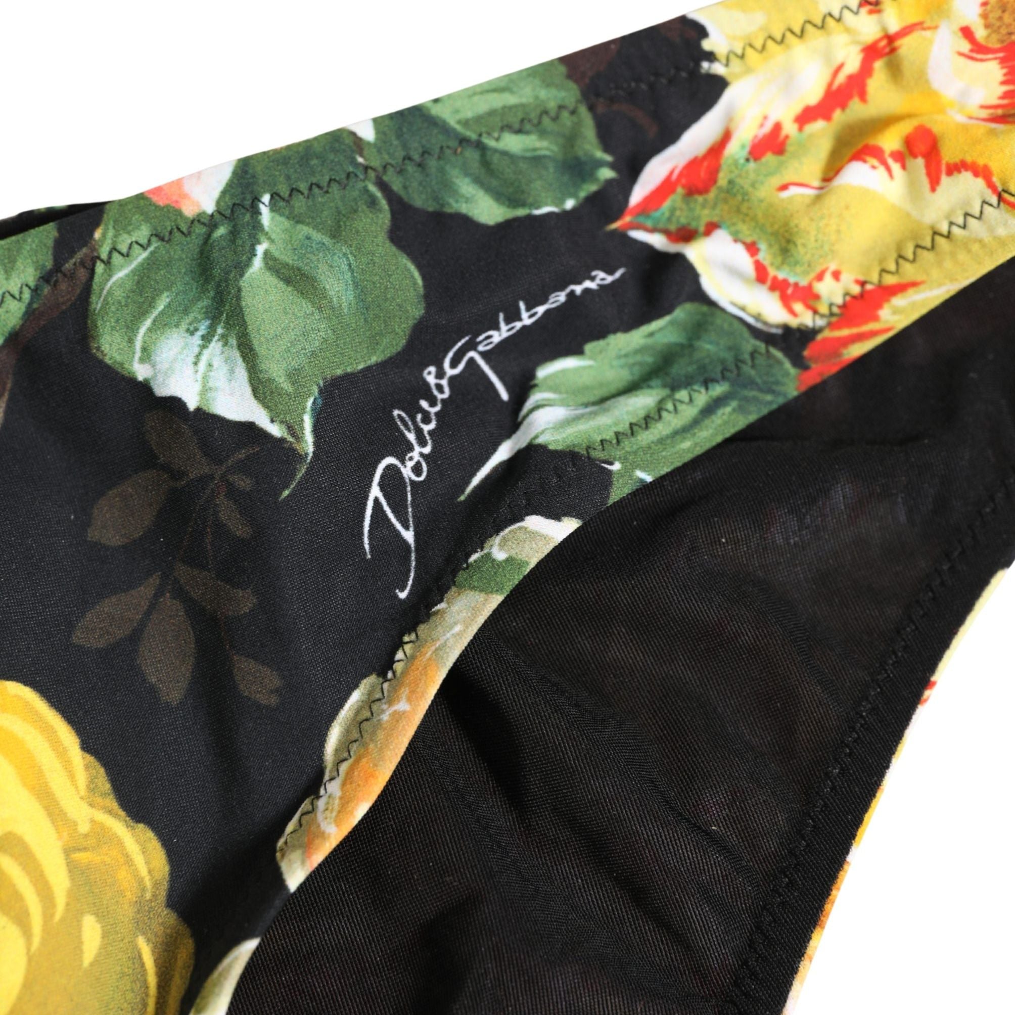 Dolce & Gabbana Black Nylon Floral Print Bikini Bottom Swimwear