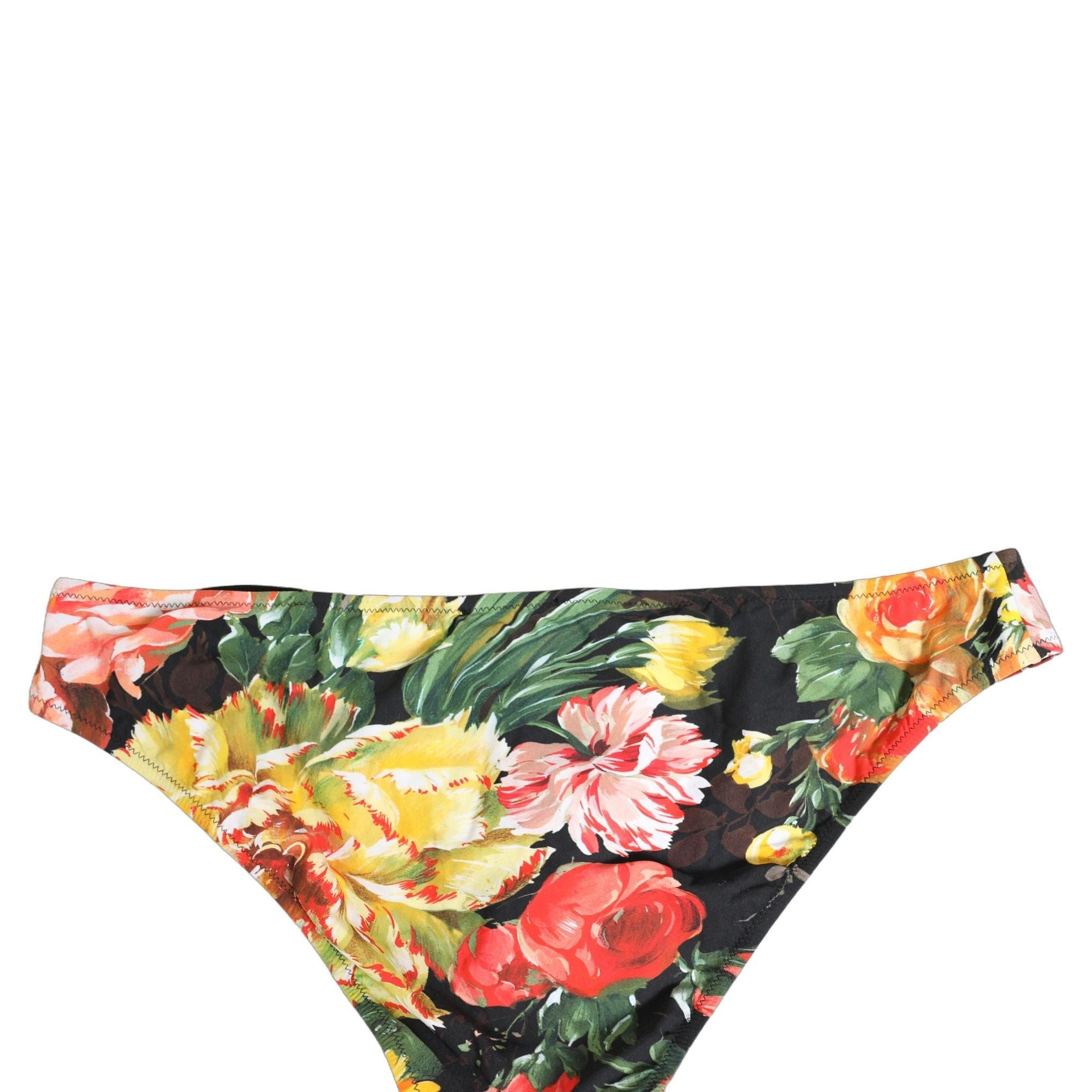 Dolce & Gabbana Black Nylon Floral Print Bikini Bottom Swimwear