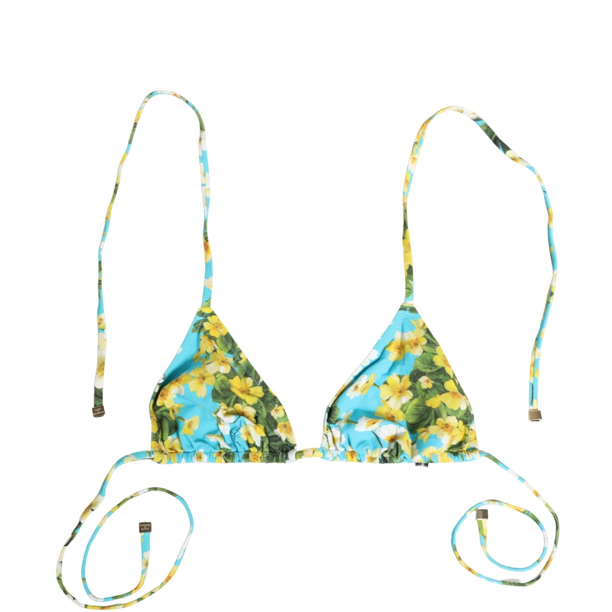 Dolce & Gabbana Blue Floral Print Nylon Halter Bikini Top Swimwear