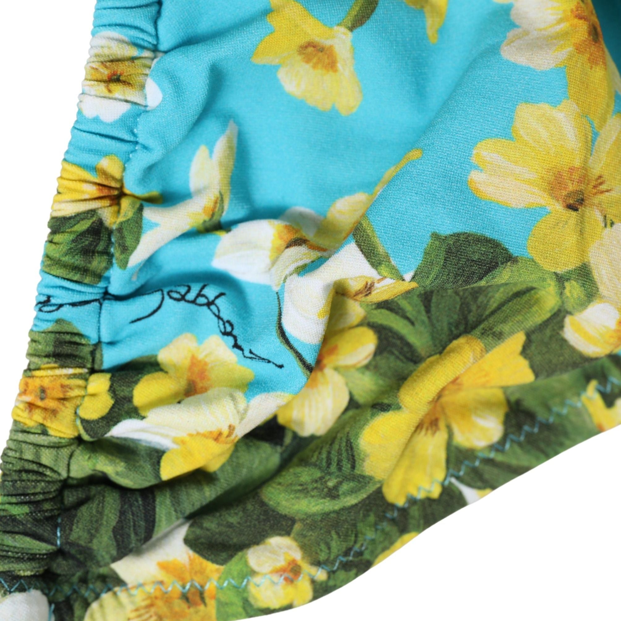 Dolce & Gabbana Blue Floral Print Nylon Halter Bikini Top Swimwear
