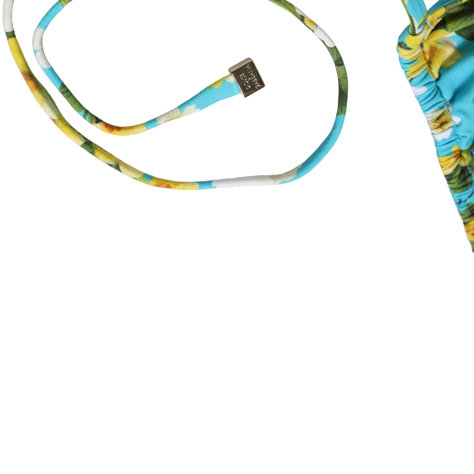 Dolce & Gabbana Blue Floral Print Nylon Halter Bikini Top Swimwear