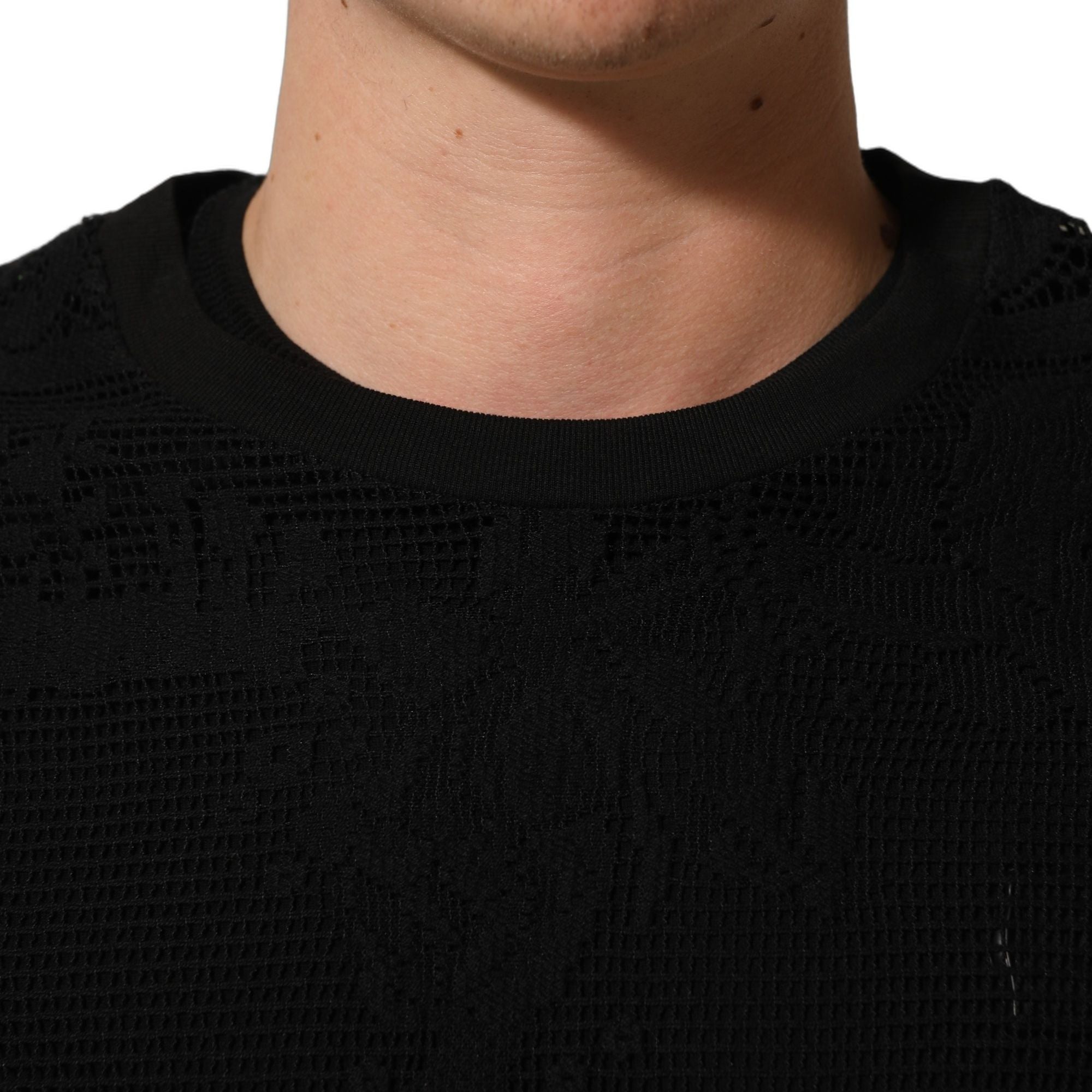 Dolce & Gabbana Black Cotton Floral Lace Crew Neck T-shirt