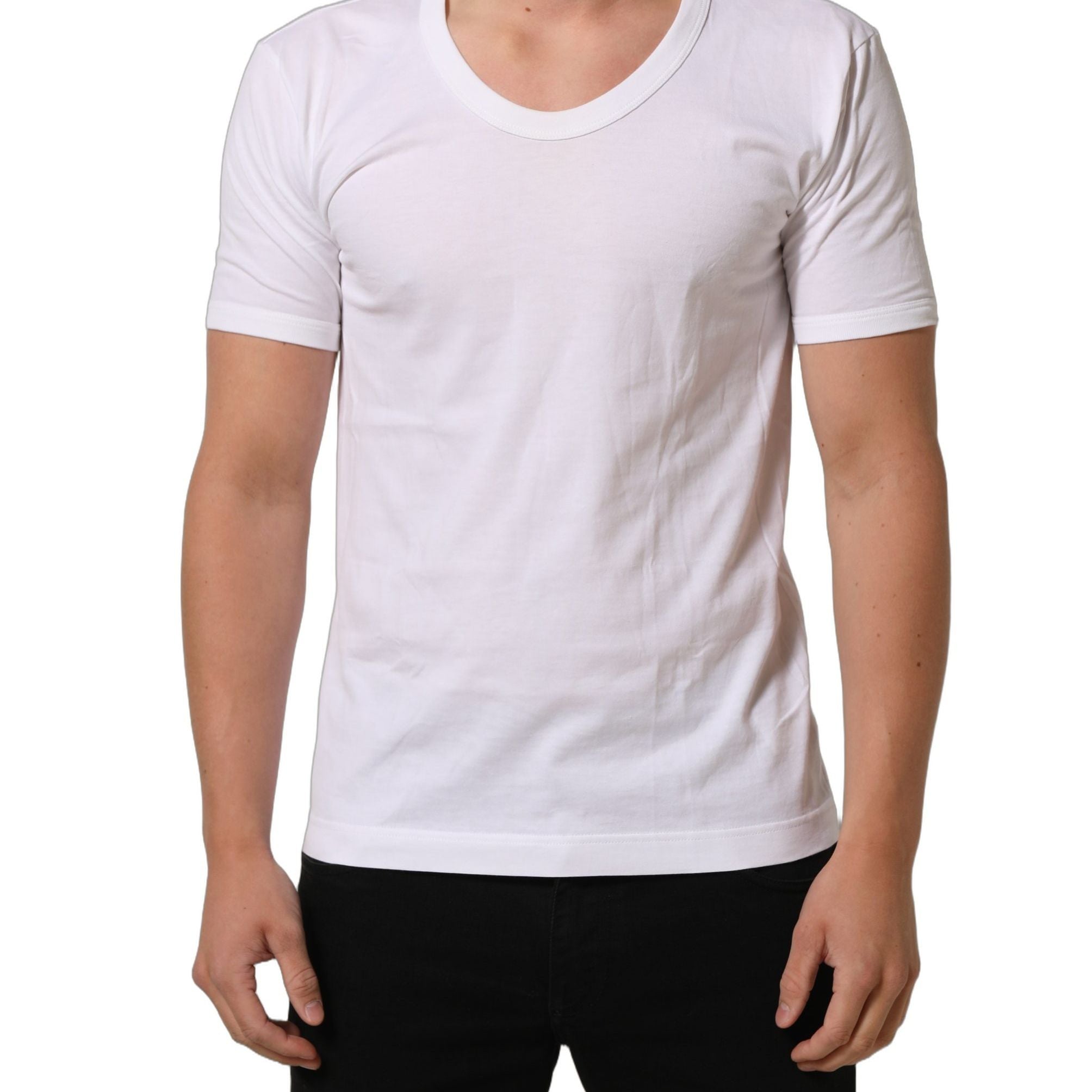 Dolce & Gabbana White Cotton Short Sleeve Round Neck T-shirt