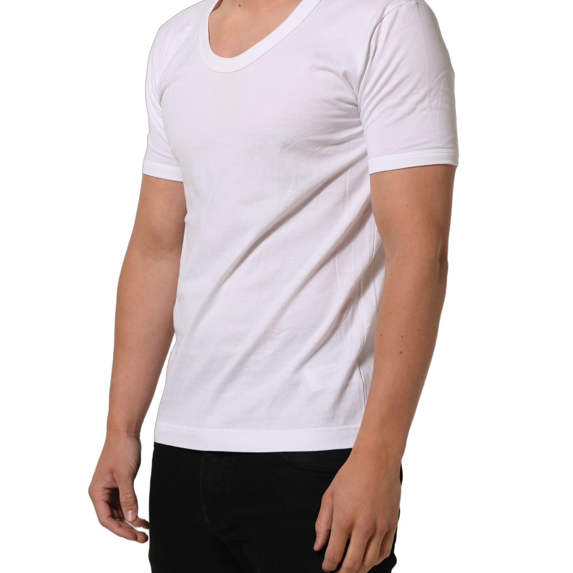 Dolce & Gabbana White Cotton Short Sleeve Round Neck T-shirt