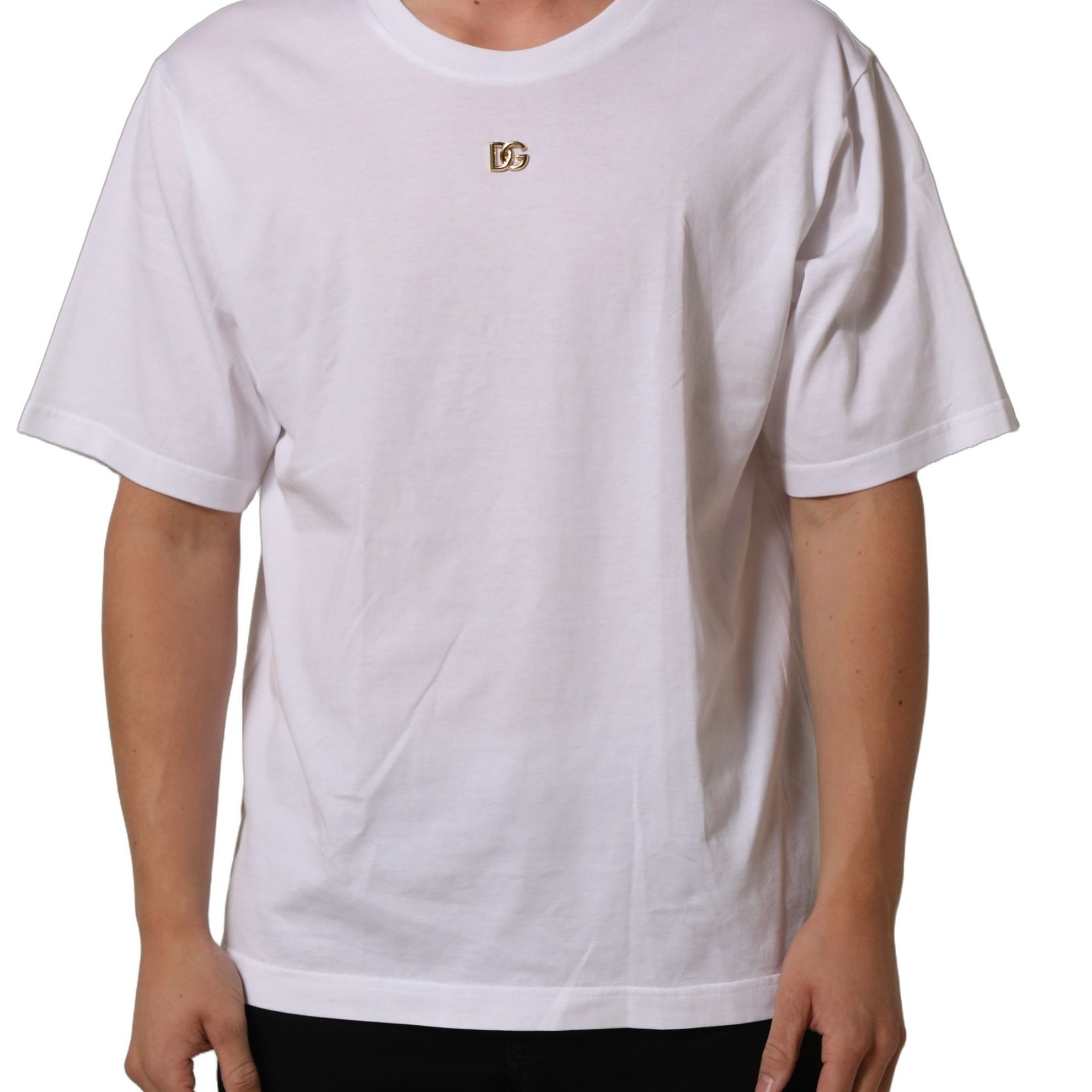 Dolce & Gabbana White Metal DG Logo Short Sleeves T-shirt
