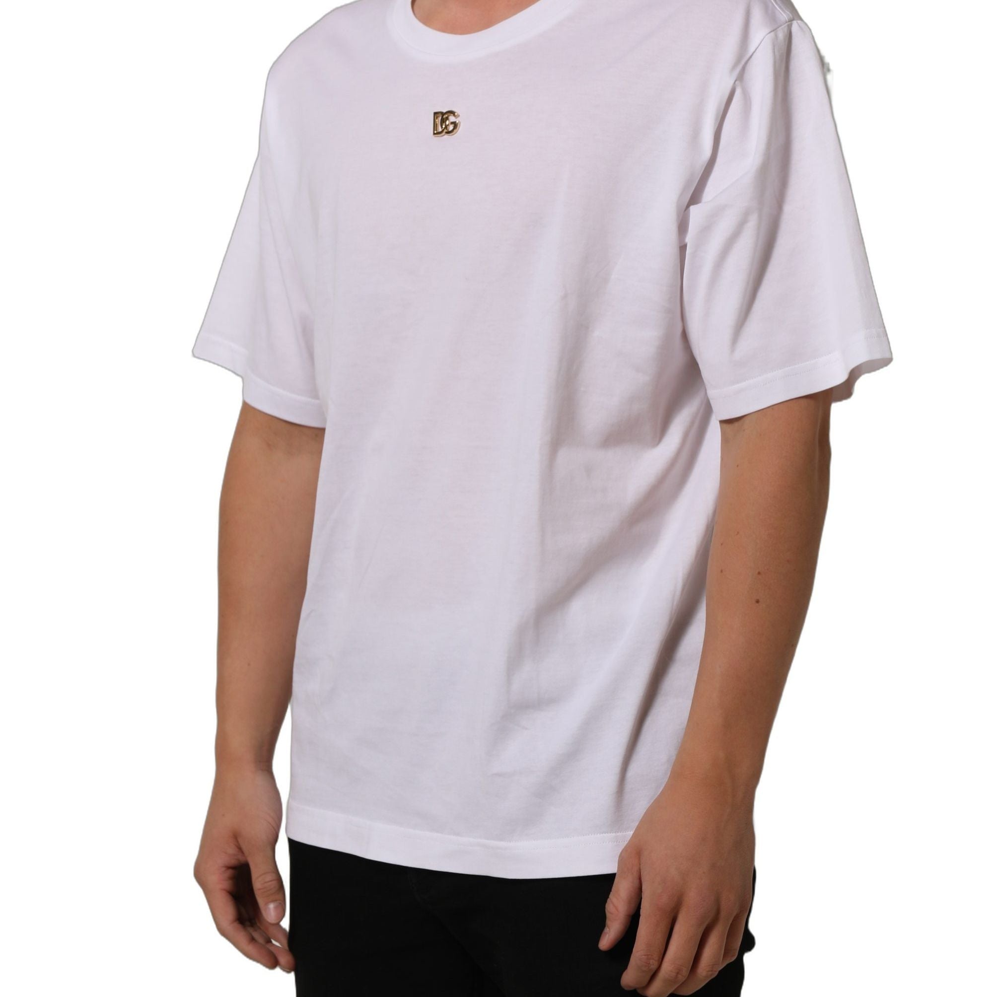 Dolce & Gabbana White Metal DG Logo Short Sleeves T-shirt
