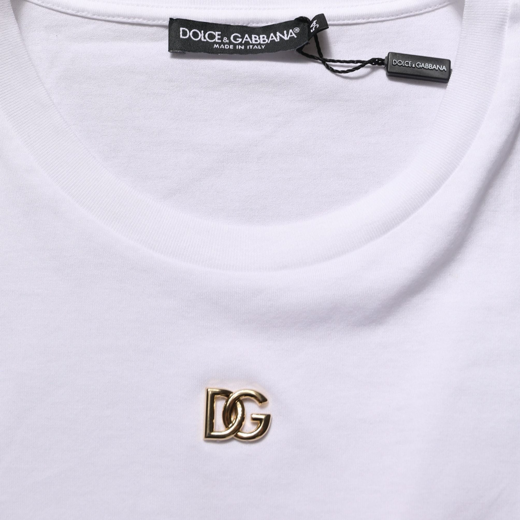 Dolce & Gabbana White Metal DG Logo Short Sleeves T-shirt